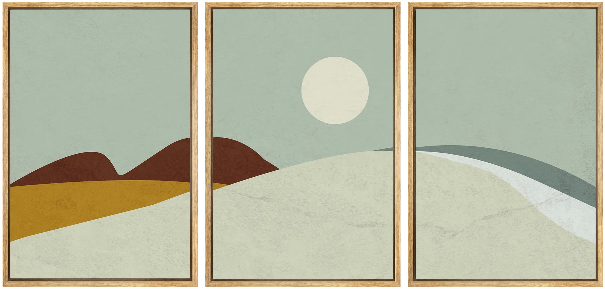 Signwin 3 Piece Framed Canvas Wall Art Abstract Mountain Canvas Prints Home Artwork For Living Room,Bedroom - 24''X36''X3 Natura