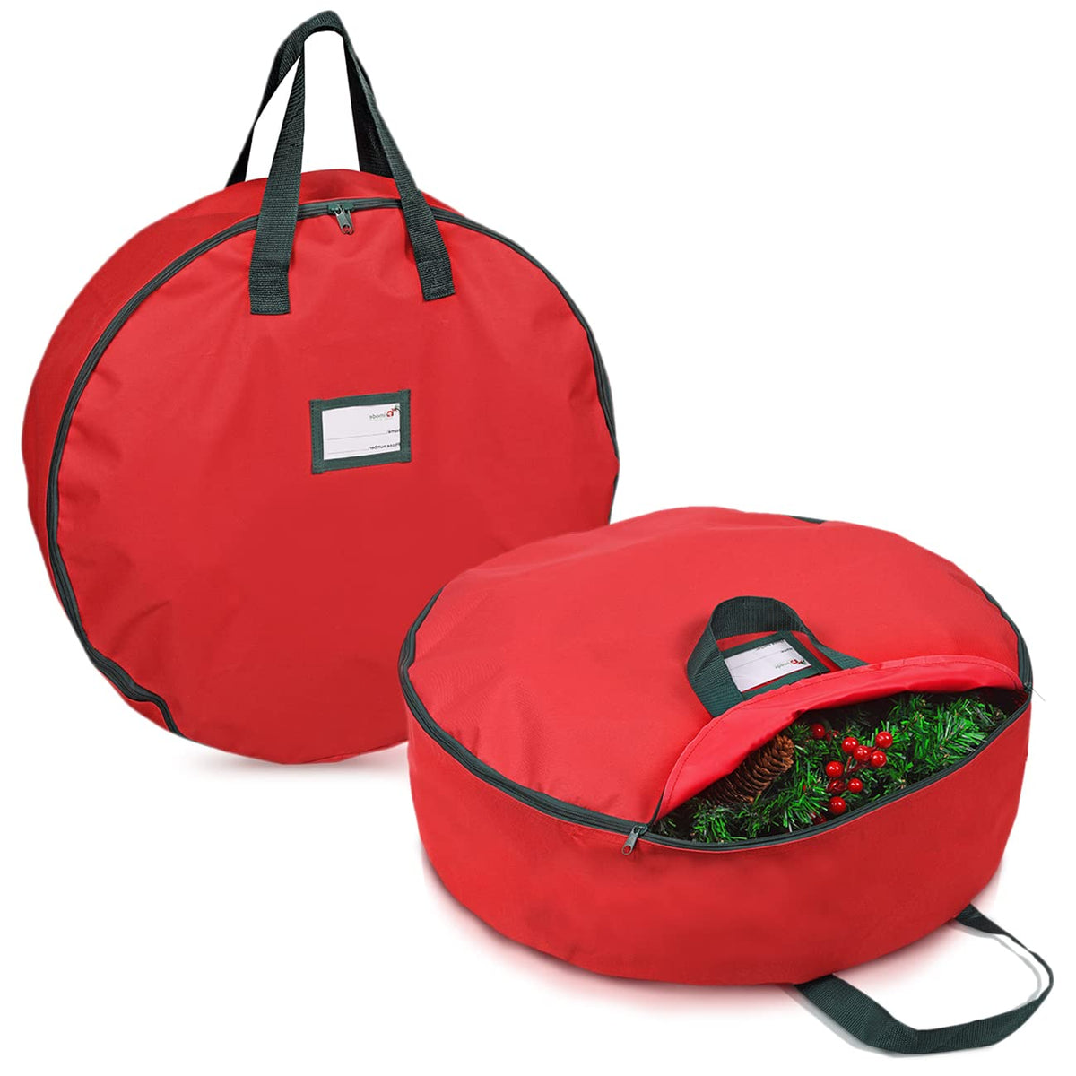 Primode Christmas Wreath Storage Bag 24'' - 2 Pack Artificial Wreath Container - Garland Holiday Xmas Wreaths Holder - Sturdy Ha