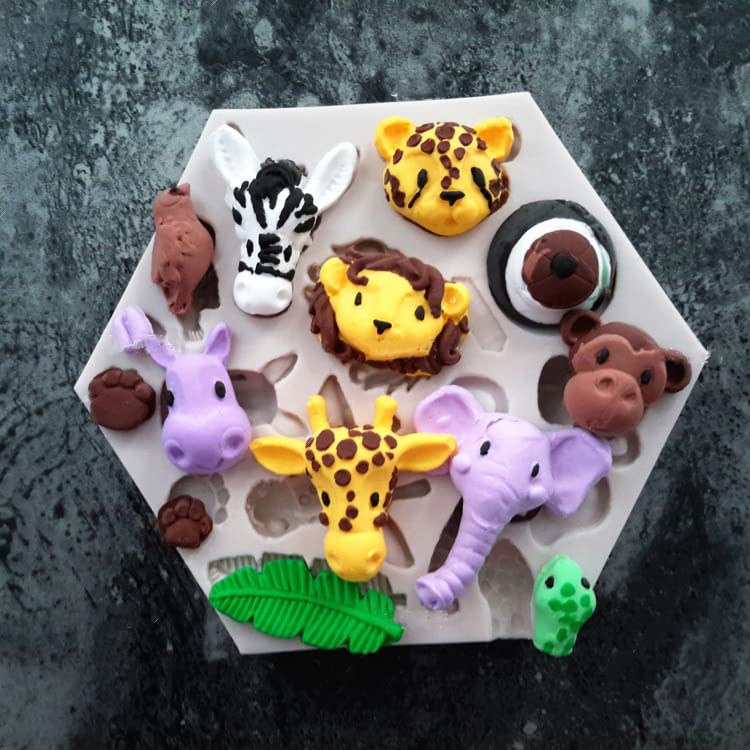 Forest Animals Elephant Lion Giraffe Monkey Zebra Hippo Silicone Mold For Fondant Chocolate Molds Ice Cube Gum Clay Biscuit Plas