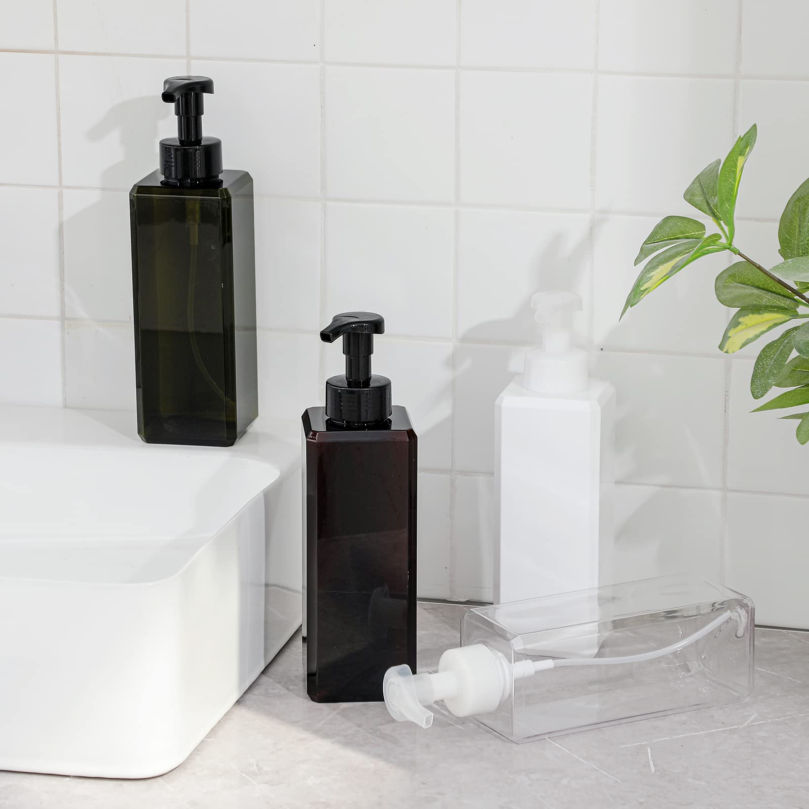 Uujoly Foaming Soap Dispenser 1L (33.8Oz) Refillable Plastic Pump Bottle For Liquid Soap, Shampoo, Body Wash (2 Pcs) (Amber)