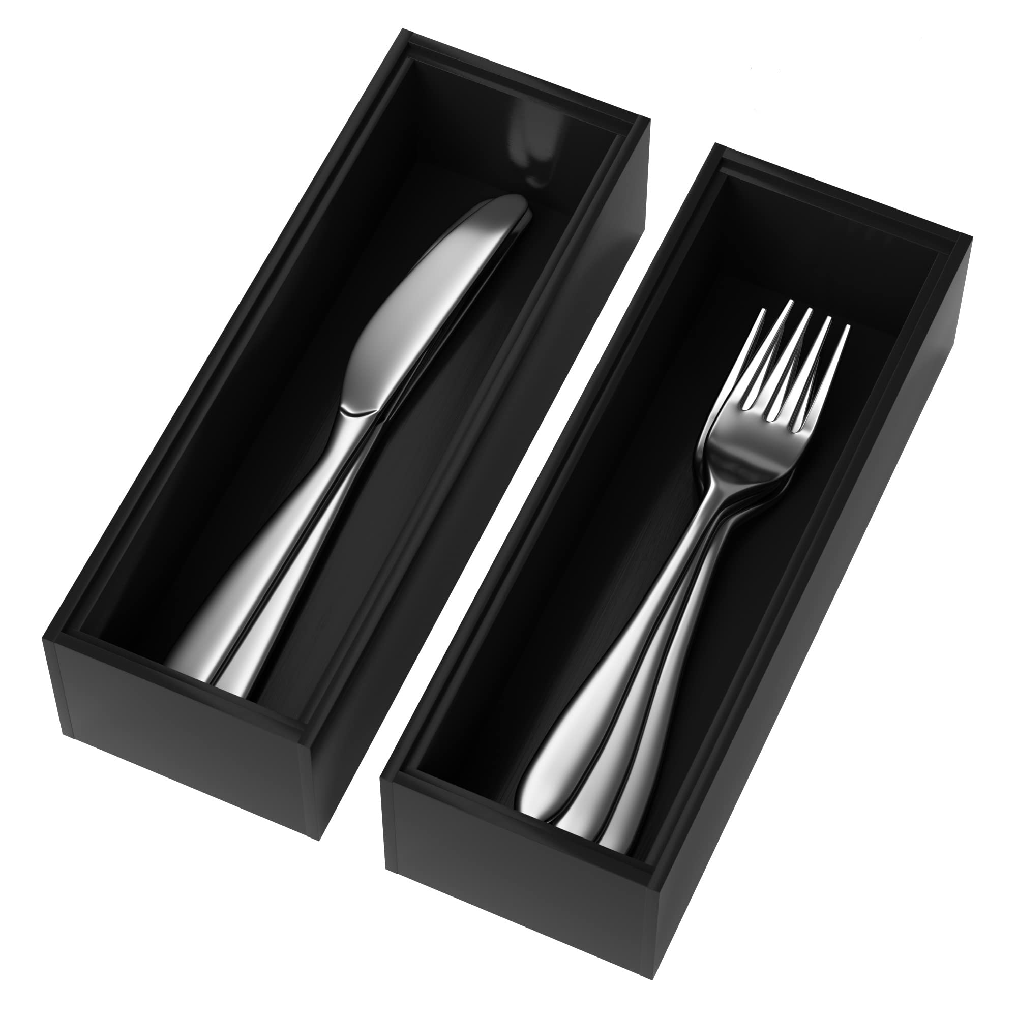Premium Bamboo Kitchen Drawer Organizer - Set Of 2, Stackable Utensils Holder, Storage Box Tray For Kitchen Drawers, Cabinet, Ut
