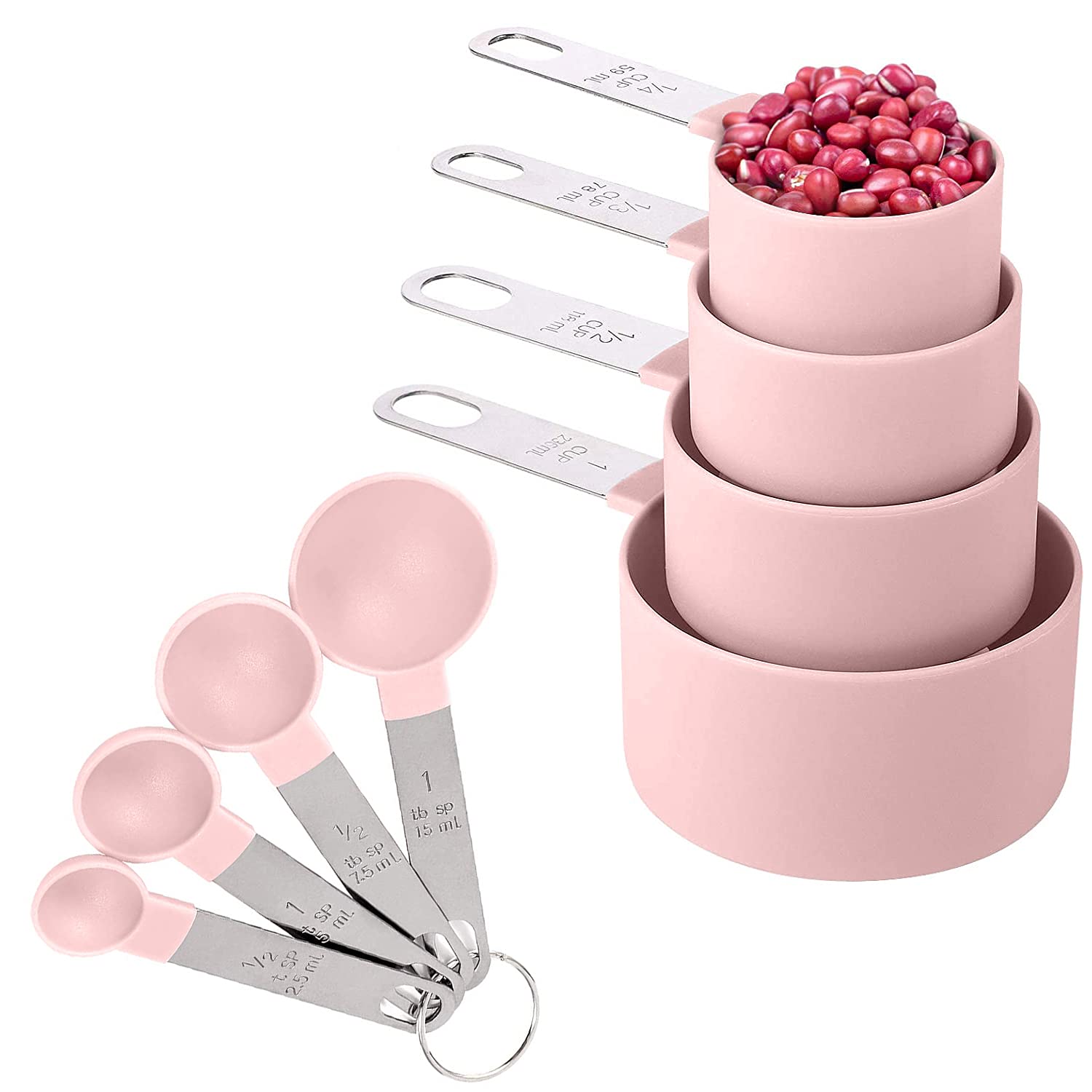 8 Pieces Measuring Cups And Spoons Set / Nesting Measuring Cups With Stainless Steel Handle / For Dry And Liquid Ingredient (Lig