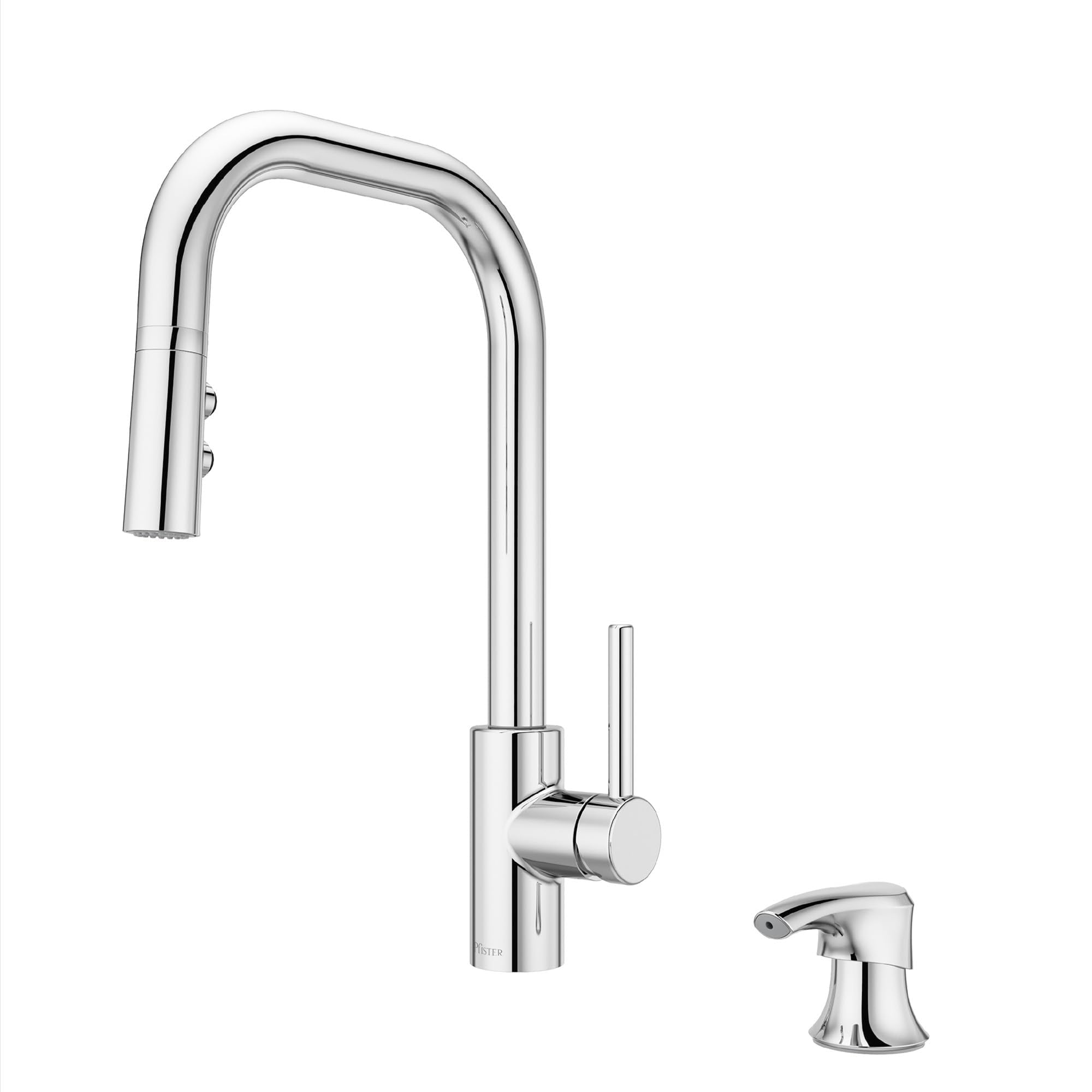 Pfister Zanna Kitchen Faucet With Pull Down Sprayer And Soap Dispenser, Single Handle, High Arc, Polished Chrome Finish, F5297Zn