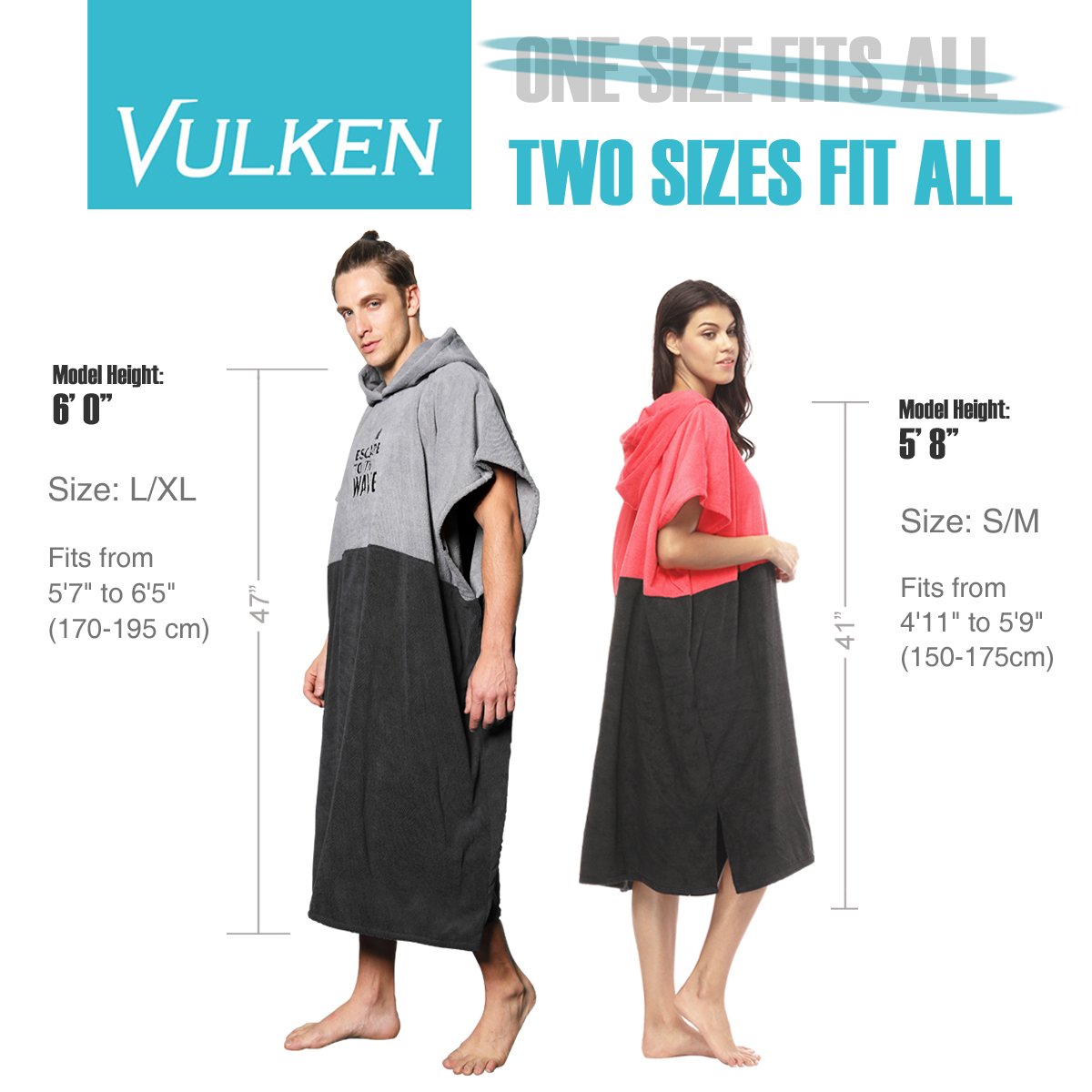Vulken Extra Large Thick Hooded Beach Towel Changing Robe. Surf Poncho Men For Easy Change In Public. Quick Dry Microfiber Towel