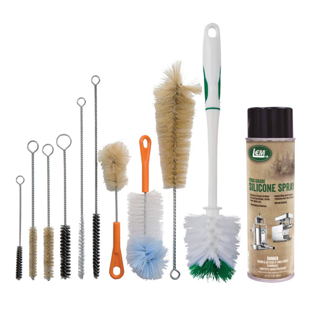 Lem Products Meat Grinder Cleaning Kit, Includes Brushes And Food Grade Silicone Spray, 10 Brushes And 10 Oz. Can Silicone Spray