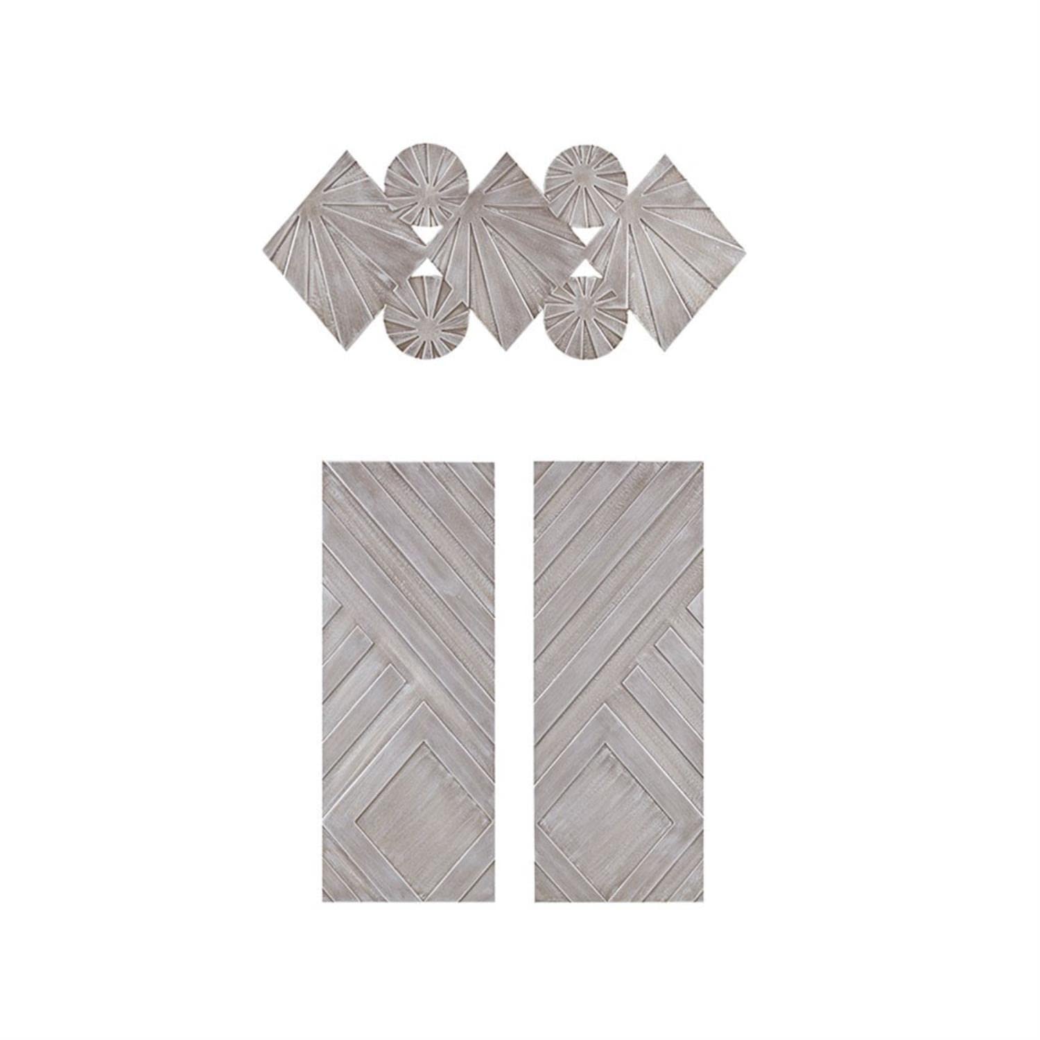 Madison Park Ash Geometric Wall Art - Antique Metallic Carved Circles, Square Shapes Wood Panel - Modern D  cor for Living Room,