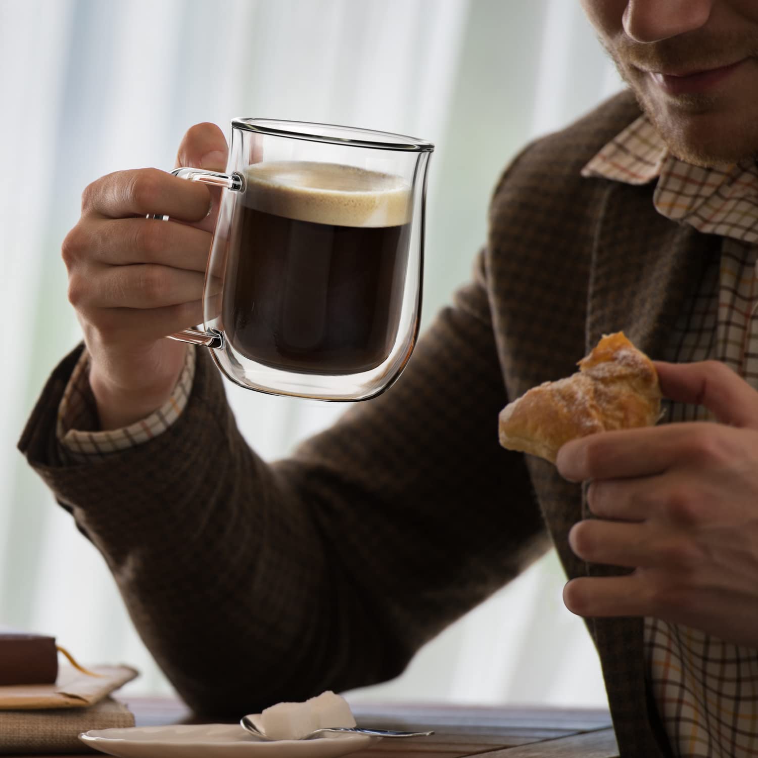 Comfome Double Wall Glass Coffee Mugs 12 Oz, Set Of 4, Double Insulated Clear Glass Coffee Mug For Hot Beverages.