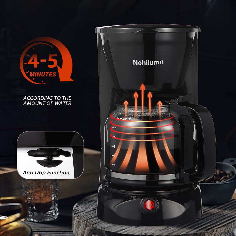Nehilumn 12 Cup Drip Coffee Maker, Coffee Pot Machine Permanent Coffee Filter, Coffee Machines,1.8L Glass Carafe Electric Coffee
