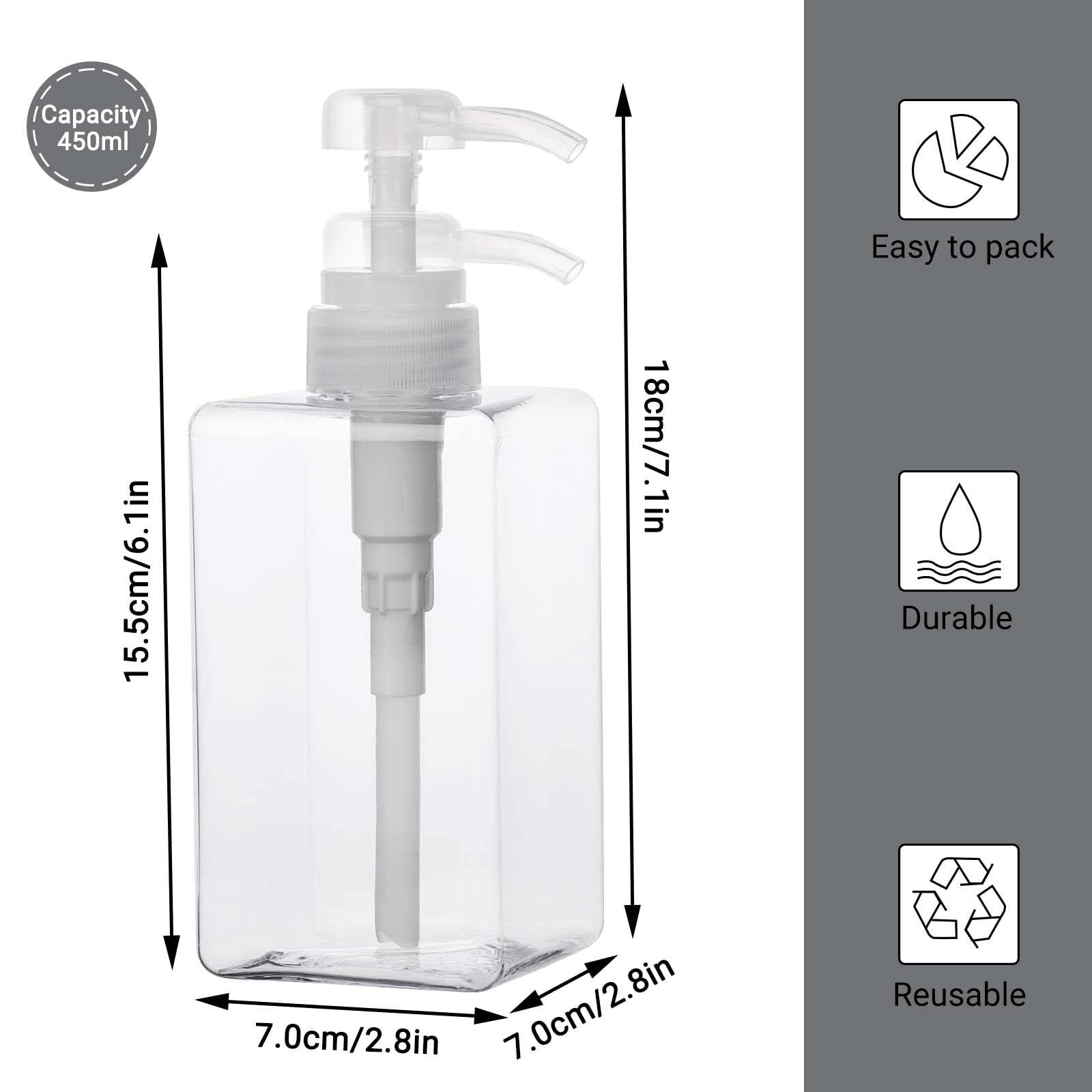 Suream 450Ml/15Oz Shampoo And Conditioner Dispenser, 3Pack Clear Empty Pump Bottles Reusable Refillable For Shower Gel, Conditio