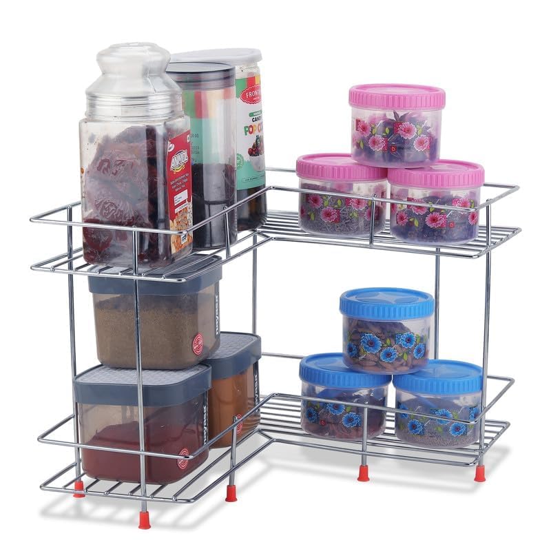 Cri8Hub Stainless Steel L Shape Rack | 3Tier Corners Rack | Plate Dish Stand | Multipurpose Rack For Kitchen (L Shape Corner)