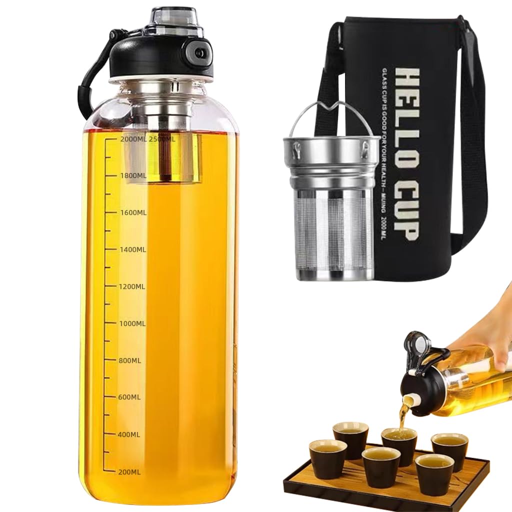 Supvox 2500Ml Large Glass Water Bottle With Tea Infuser & Insulation Bag, Cold Brew Tea Bottle Heat Resistant Glass Water Bottle