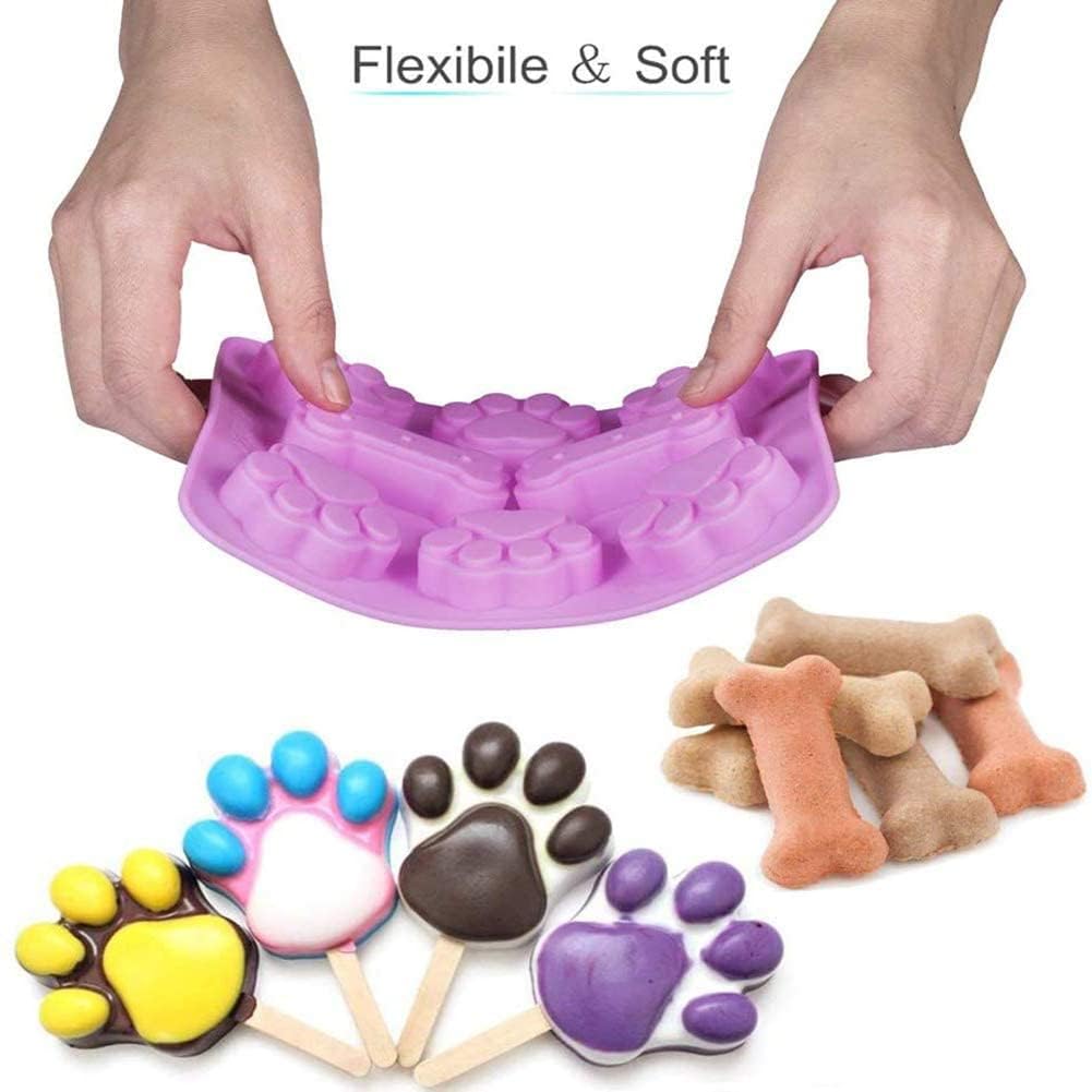 Bamutu Puppy Dog Paw & Bone Shaped Chocolate Silicone Mold 2Pcs-8 Cavity Candy Cookie Silicone Mould Ice Cube Tray Homemade Dog