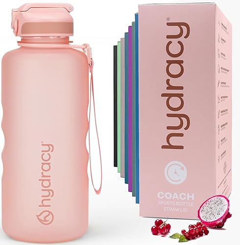 Hydracy Water Bottle with Times to Drink & Straw -Large Half gallon 64oz BPA Free Motivational Water Bottle & No Sweat Sleeve -Leak Proof gym Bottle with Time Marker -Ideal gift for Sports & Outdoors
