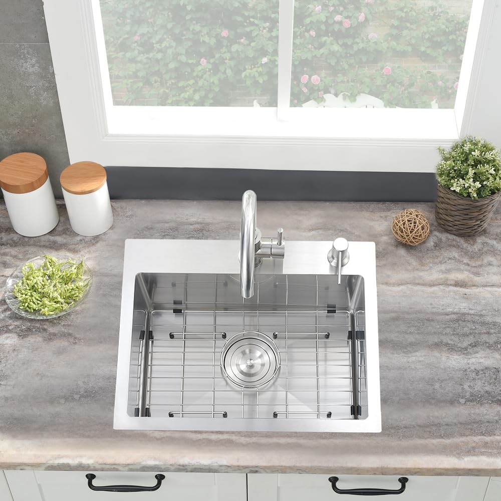 Jshozzy 20 Drop In Kitchen Sink, 20'' X 16'' Kitchen Sink Drop In 16 Gauge Stainless Steel Kitchen Sink Top Mount Small Single B