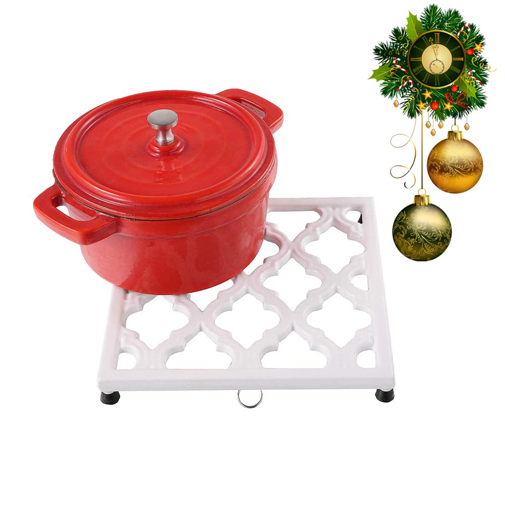 Square Cast Iron Trivet White Metal Trivets For Kitchen Dining, Hot Pot Holder Hot Pads For Table & Countertop - Heat Resistant