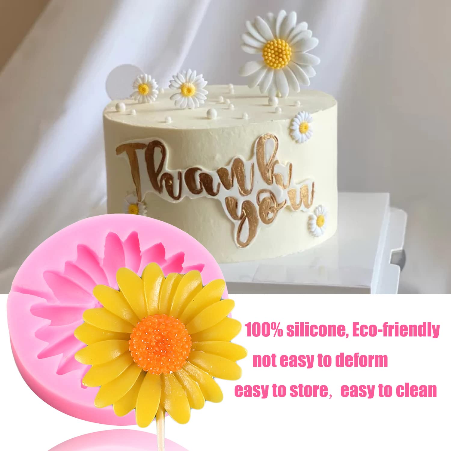 Mujiang Chrysanthemum Flower Silicone Molds Sunflower Fondant Mold Flower Lollipop Candy Mold For Cake Decoration Cupcake Topper