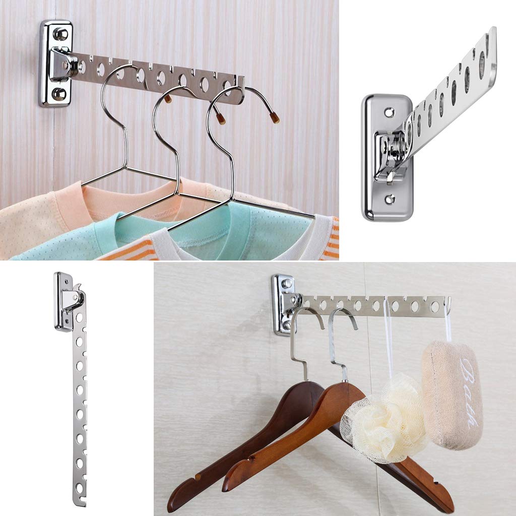 Sumnacon 12'' Stainless Steel Clothes Hanger Rack, 2 Pcs Wall Mounted Folding Garment Hooks, Space Saver Clothing And Closet Rod