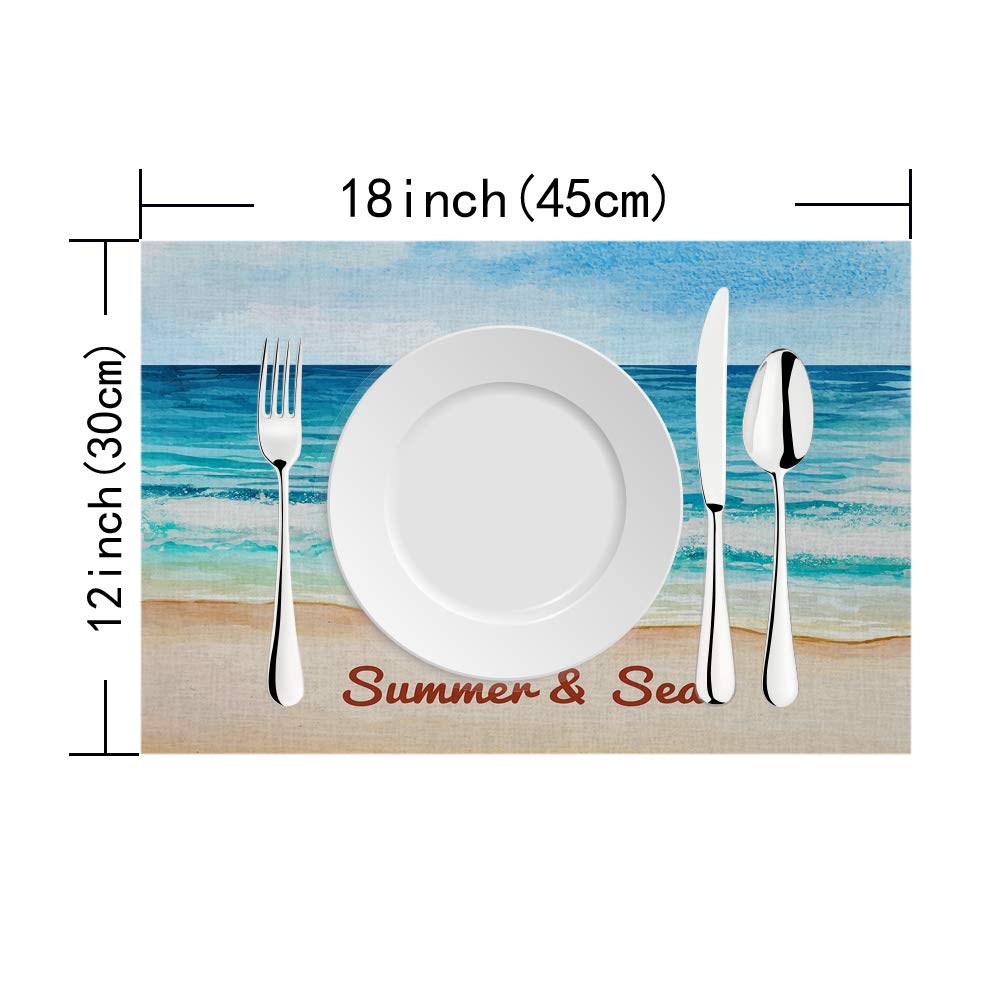 Swono Summer And Sea Beach Placemats,Golden Beach And Blue Sea Place Mats Home Decoration For Dinner Table,Indoor Outdoor Waterp