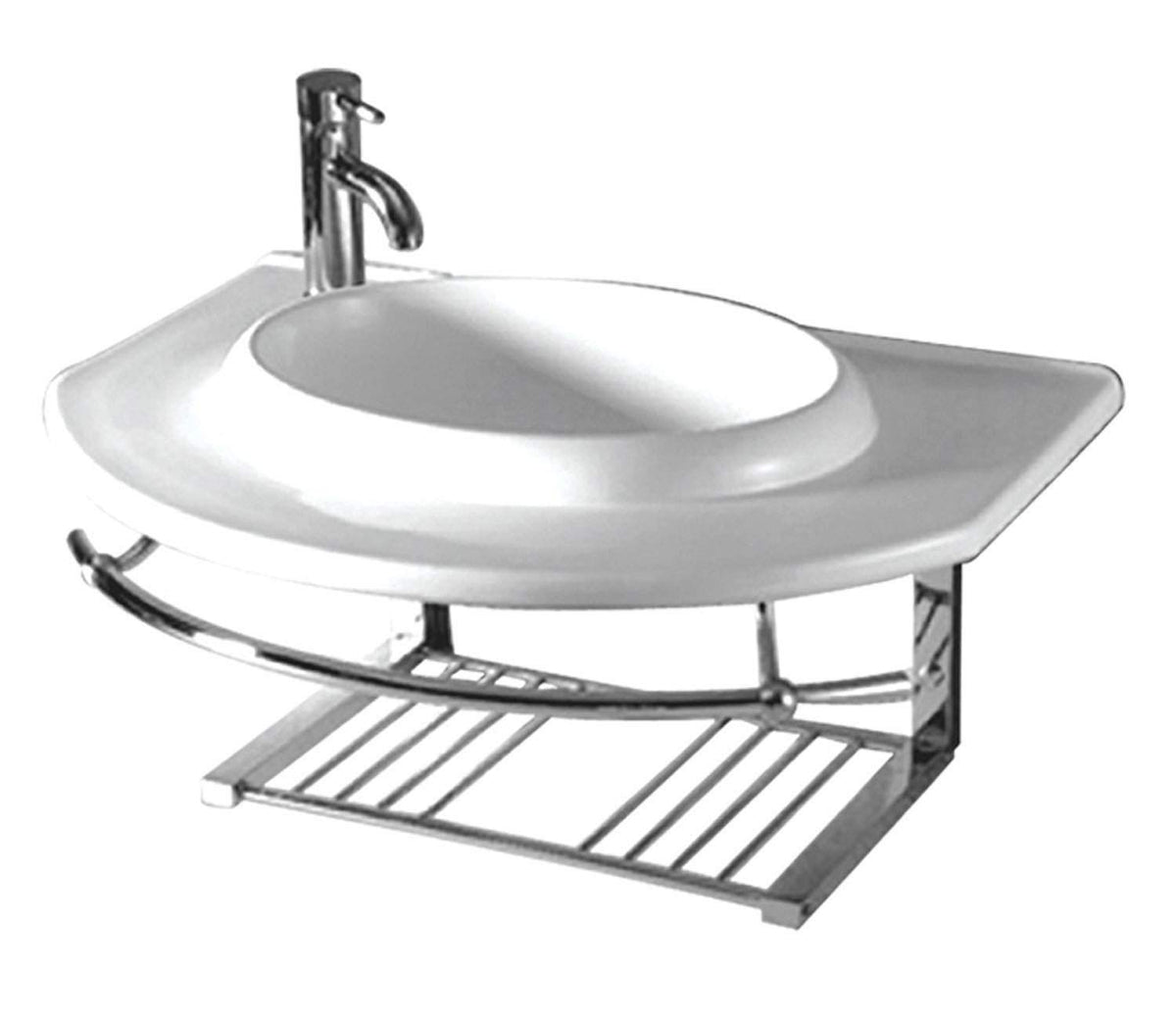 Whitehaus Whkn1124 Whkn1124Isabella Large Wall Mount Basin With Integrated Round Bowl, Single Faucet Hole & Center Drain, White