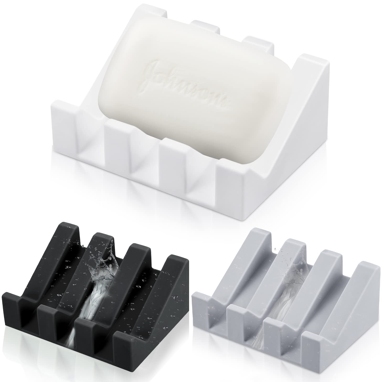 3 Pieces Silicone Soap Dish Self Draining Soap Dish Shower Waterfall Bar Soap Holder Tray With Drain Soap Saver For Kitchen Bath