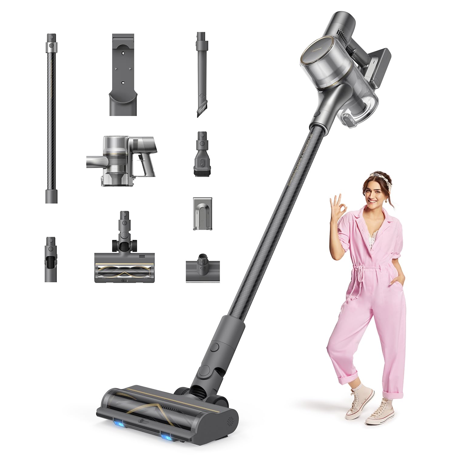 Dreame R20 Cordless Vacuum Cleaner With Dual Brush Head, Smart Stick Handheld VacuumPowerful Rechargeable Vacuum Cleaner, 90 Min