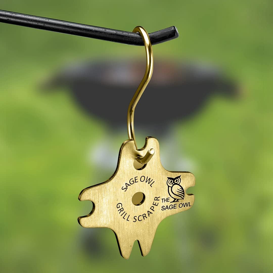 Sage Owl Bbq Grill Scraper For Outdoor Grill - Brass Grill Cleaner Bristle Free - Safe Bbq Grill Accessories For Porcelain/Weber