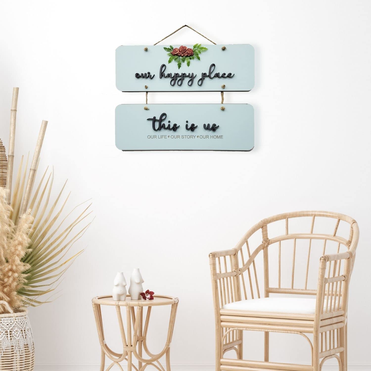 Chalk My Theme Our Happy Place Wooden Wall Hanging Hanger For Living Room, Bedroom, Gift, And Entrance-Blue
