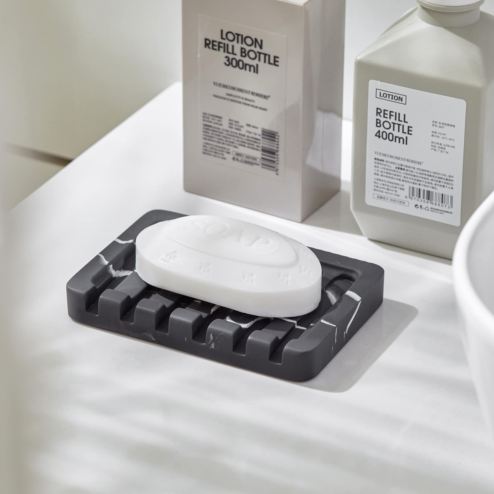 Iniunik Self Draining Soap Dish, Bar Soap Holder Soap Dishes For Bar Soap, Marble Look Soap Dish For Shower Soap Bar Holder Soap