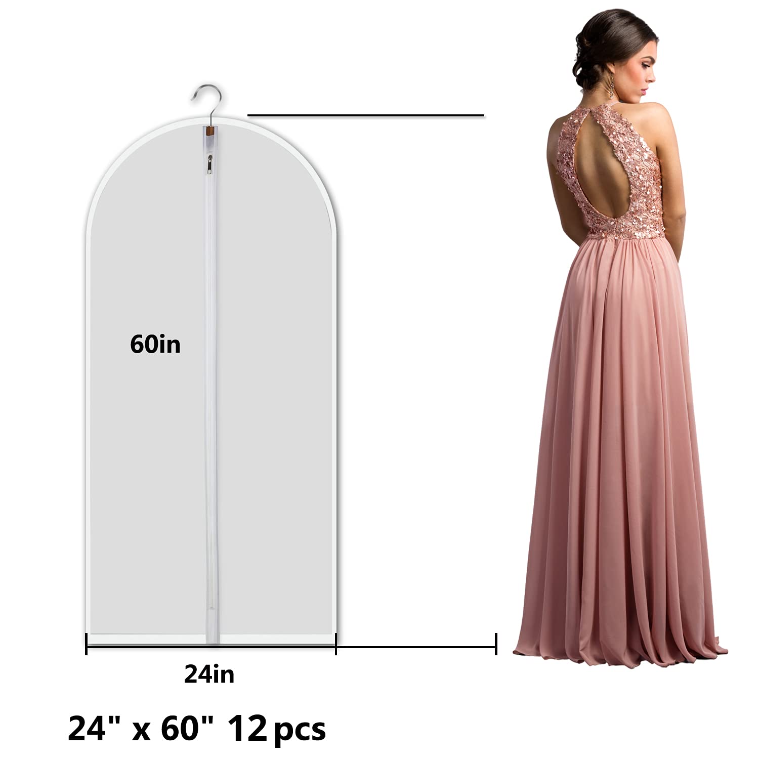 Mskitchen Clear Garment Bags Clothes Covers Protecting Dusts (Set Of 12) For Storage Plastic Garment Bags Hanging Clothes Bags W
