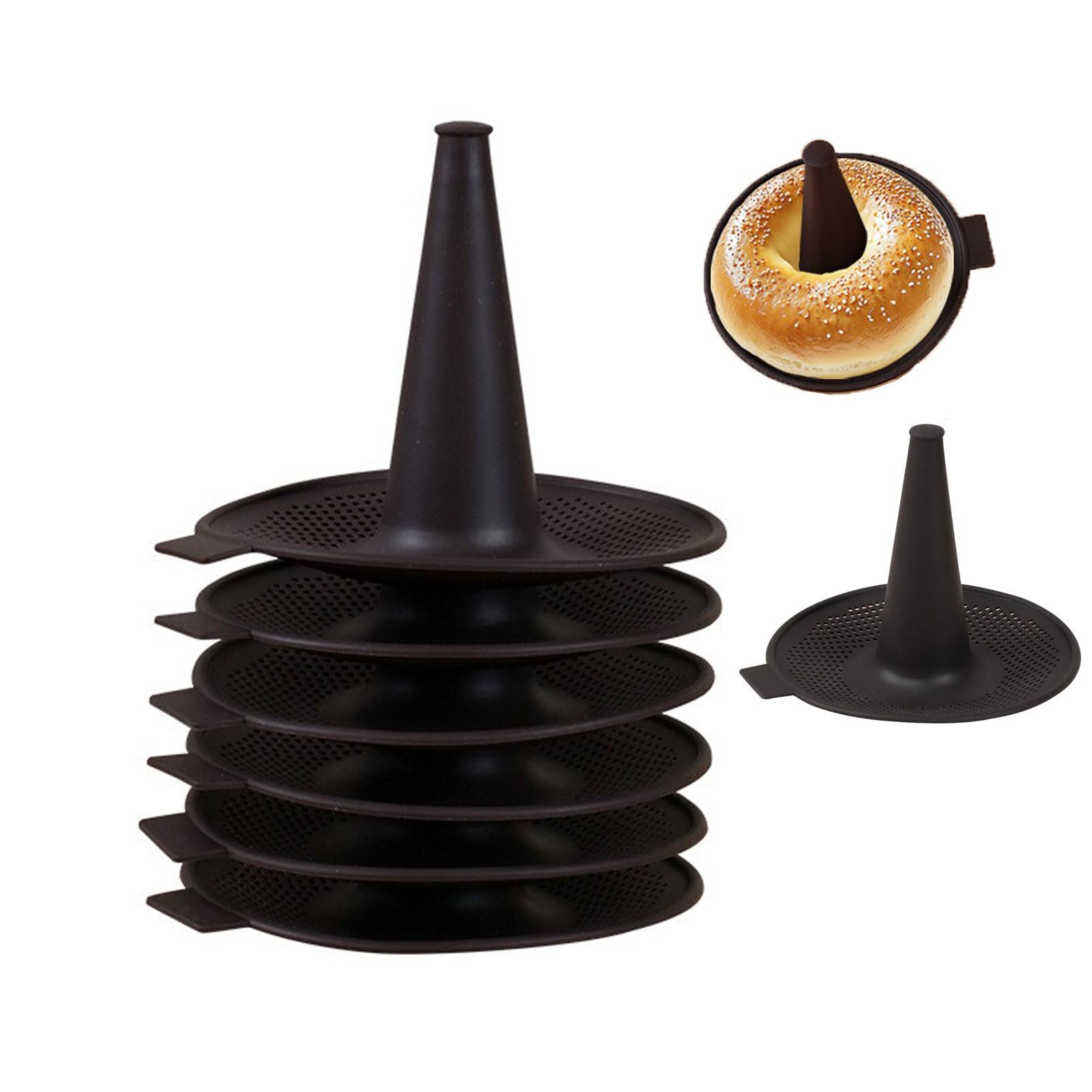 JIELUO Donut Mold for Baking,Donut Pans Set,Doughnut, Cakes,6 Pieces Pastry Molds for Bagel and Doughnut Cake Pans (6pcs,Coffee)