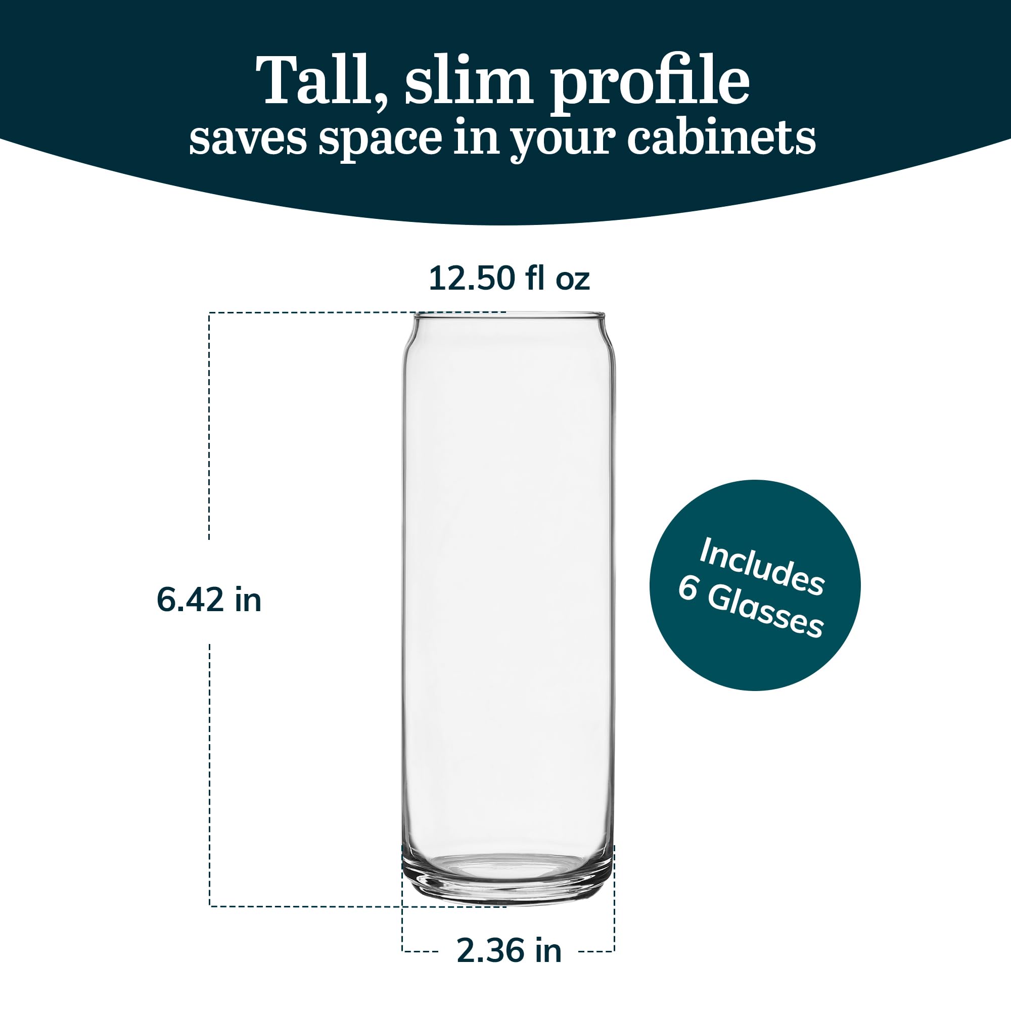 Libbey Classic Slim Can Glass, 12.5 Ounce, Set Of 6