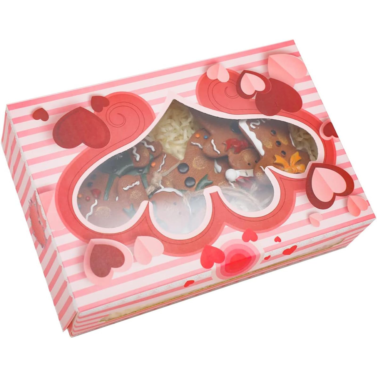 qiqee Valentines Day Cookie Boxes for Gift Giving 8x5.3x2 inch 36Packs Treat Box with Window Bakery Box for Valentines Day
