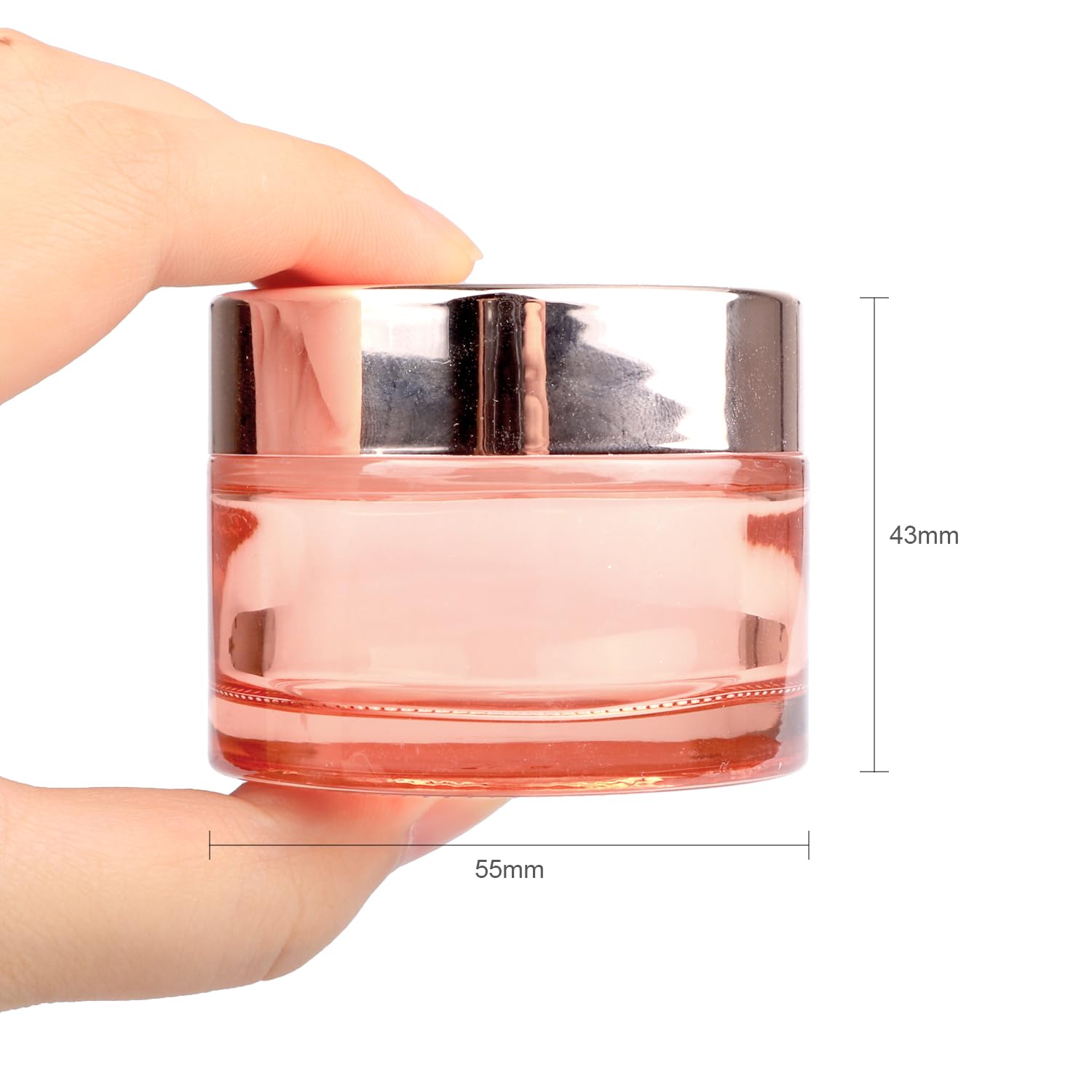 Furnido Pink Glass Cream Jar 4 Pack 1.7 oz/50g Face Lotion Jar Pot Empty Refillable Glass Cosmetic Cream Bottle Container With Rose-Golden Cover Inner Liners for Moisturizer Eyeshadow Makeup Emulsion