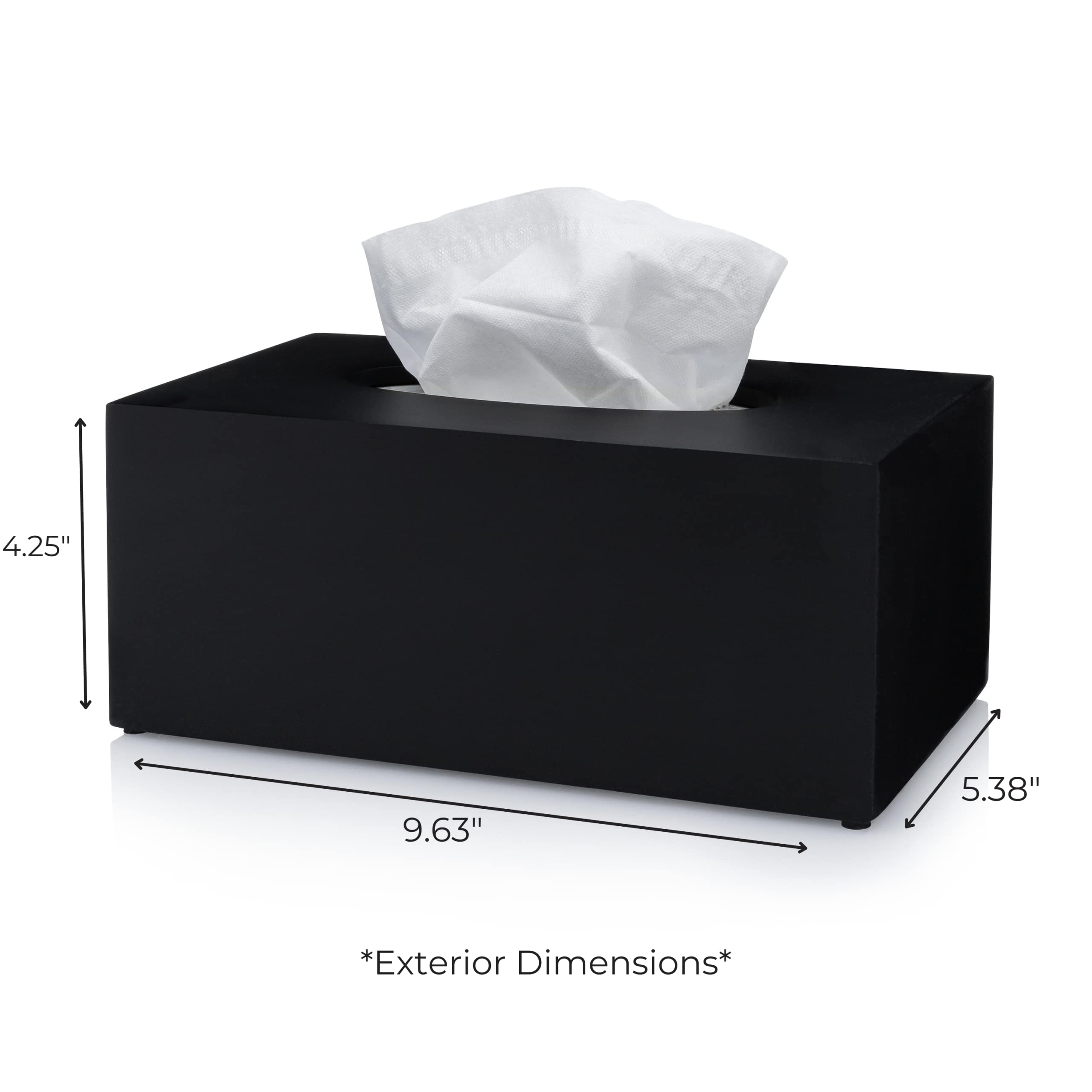 Essentra Home Rectangular Tissue Box Cover - Heavy Facial Tissue Box Cover with Modern Matte Black Finish - Matte Black Collection