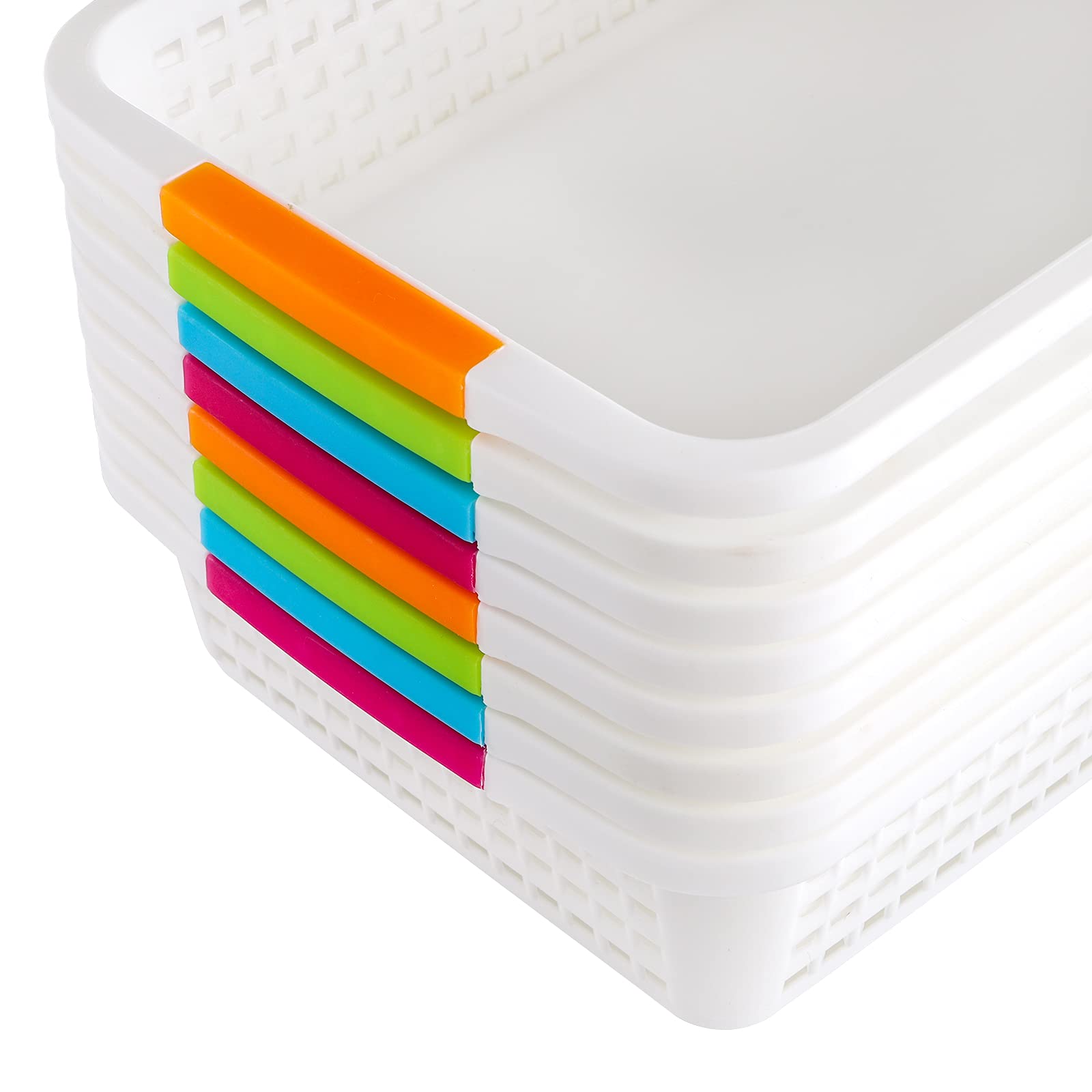 Lawei 8 Pack Plastic Storage Basket With Handle - 12 X 7.6 X 2.6 Inch Pantry Organizer Basket Bins Shelf Baskets For Organizatio