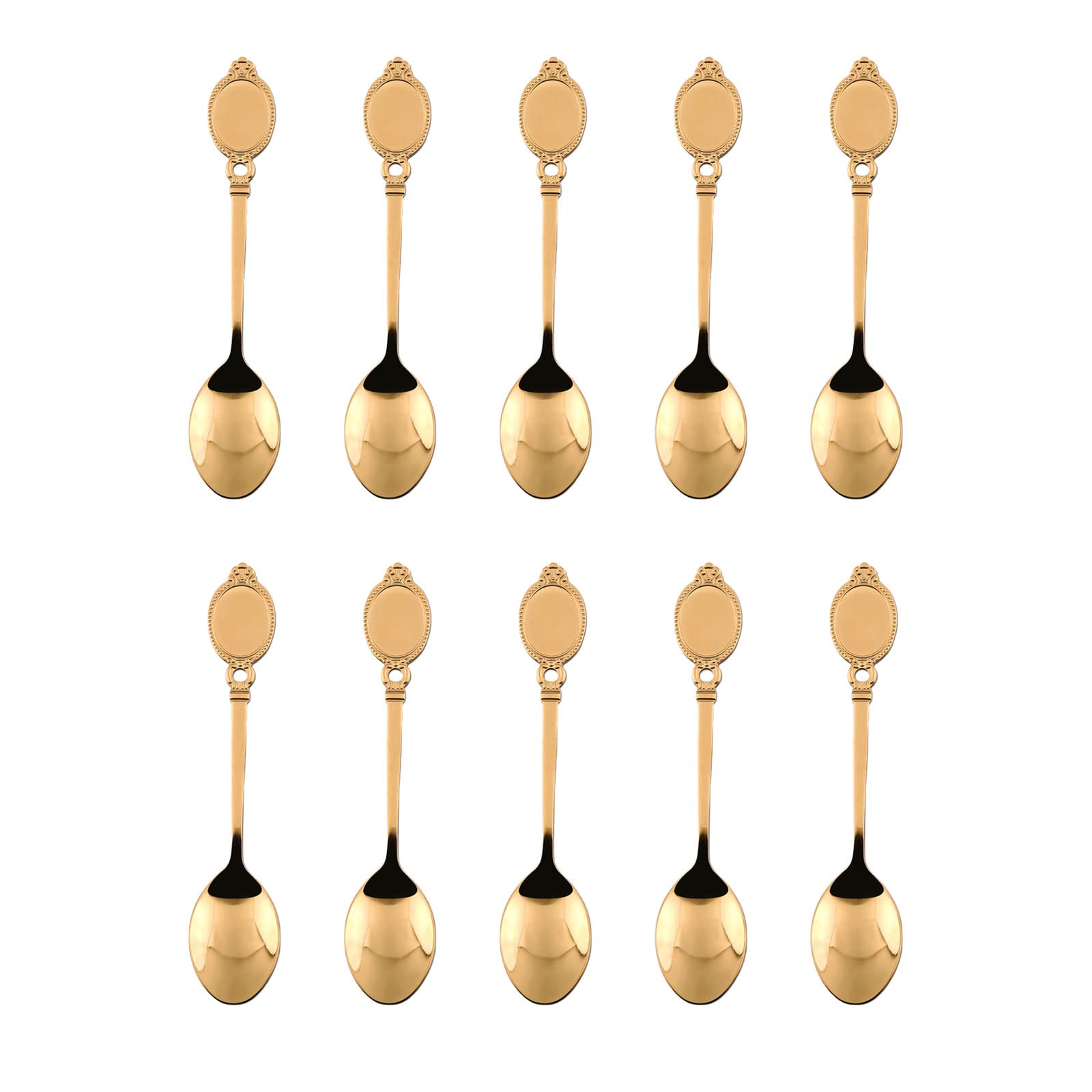 Dessert Spoon Set, 10Pcs Stainless Steel Creative Tableware Coffee Spoon Gold Plated Mini Teaspoons Set Sugar Stirring Ice Cream