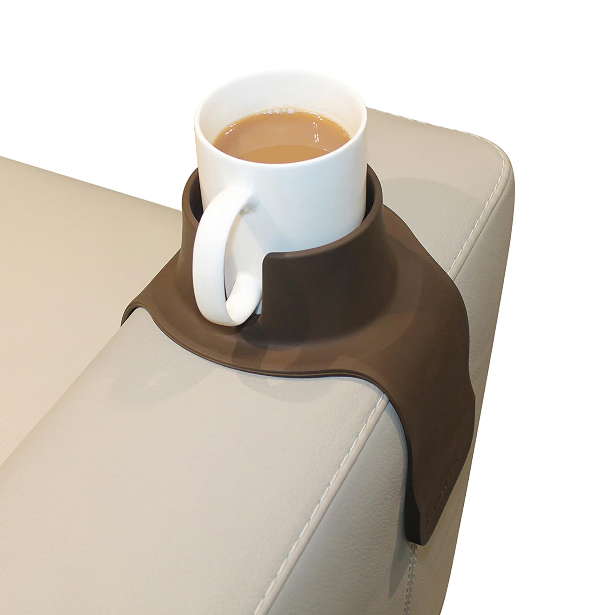 HIT PRODUCTS CouchCoaster - Original & Patented Armrest Couch Cup Holder, Mocha Brown - A Weighted, Silicone, Anti Slip Coaster 