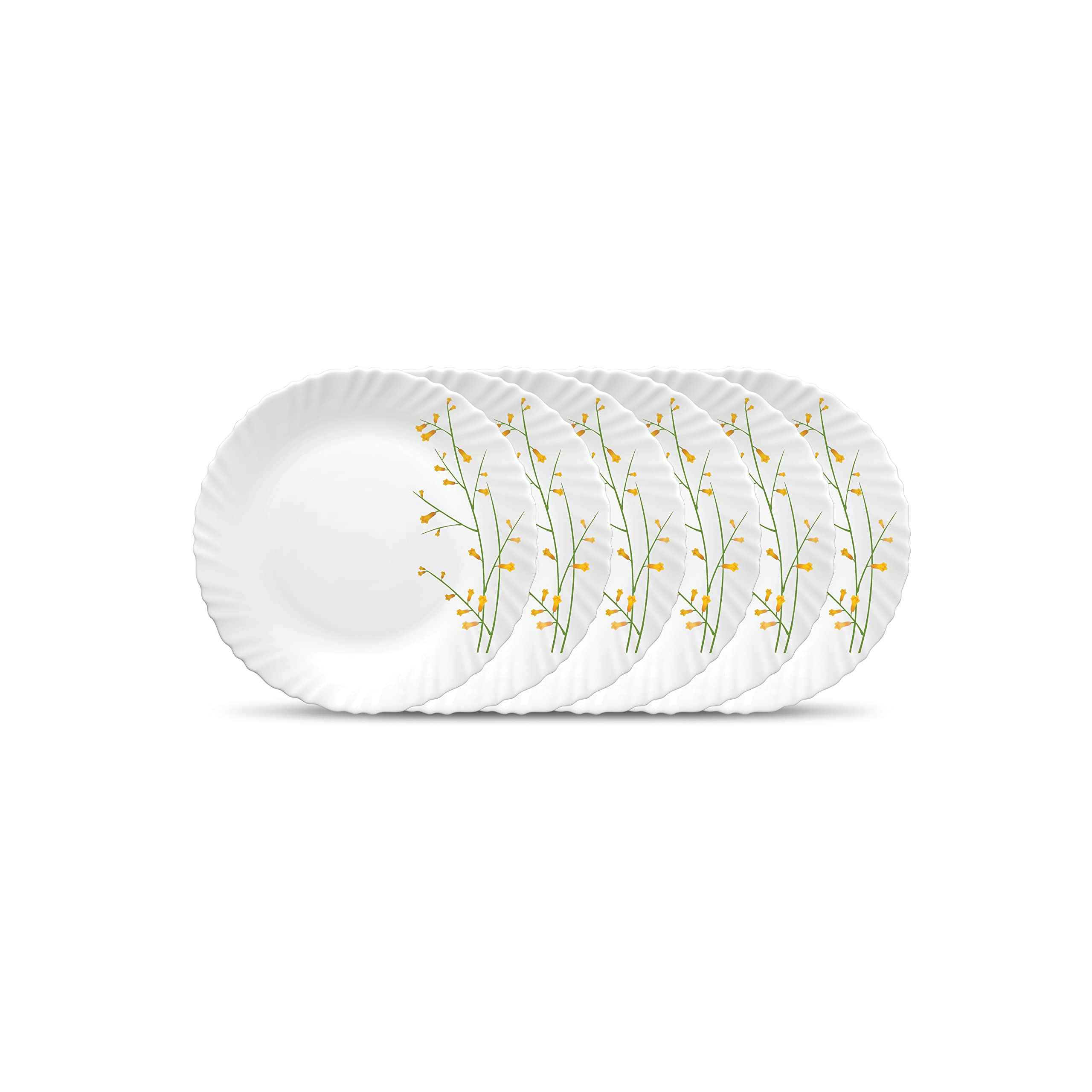 La Opala Diva Classique Collection Opal Glass Crockery | Quarter Plate Set Of 6 | Citron Weave Design | For Snacking & Gifting |