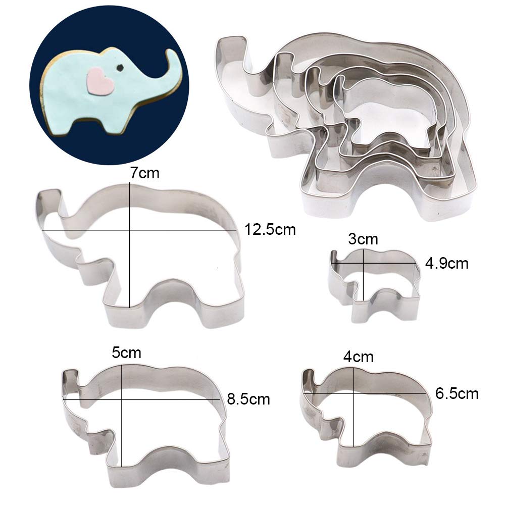 6Pcs/Set Elephant Silicone Molds & Stainless Steel Cookie Cutters For Baby Shower, Elephant Fondant Gum Paste Cake Topper Decora