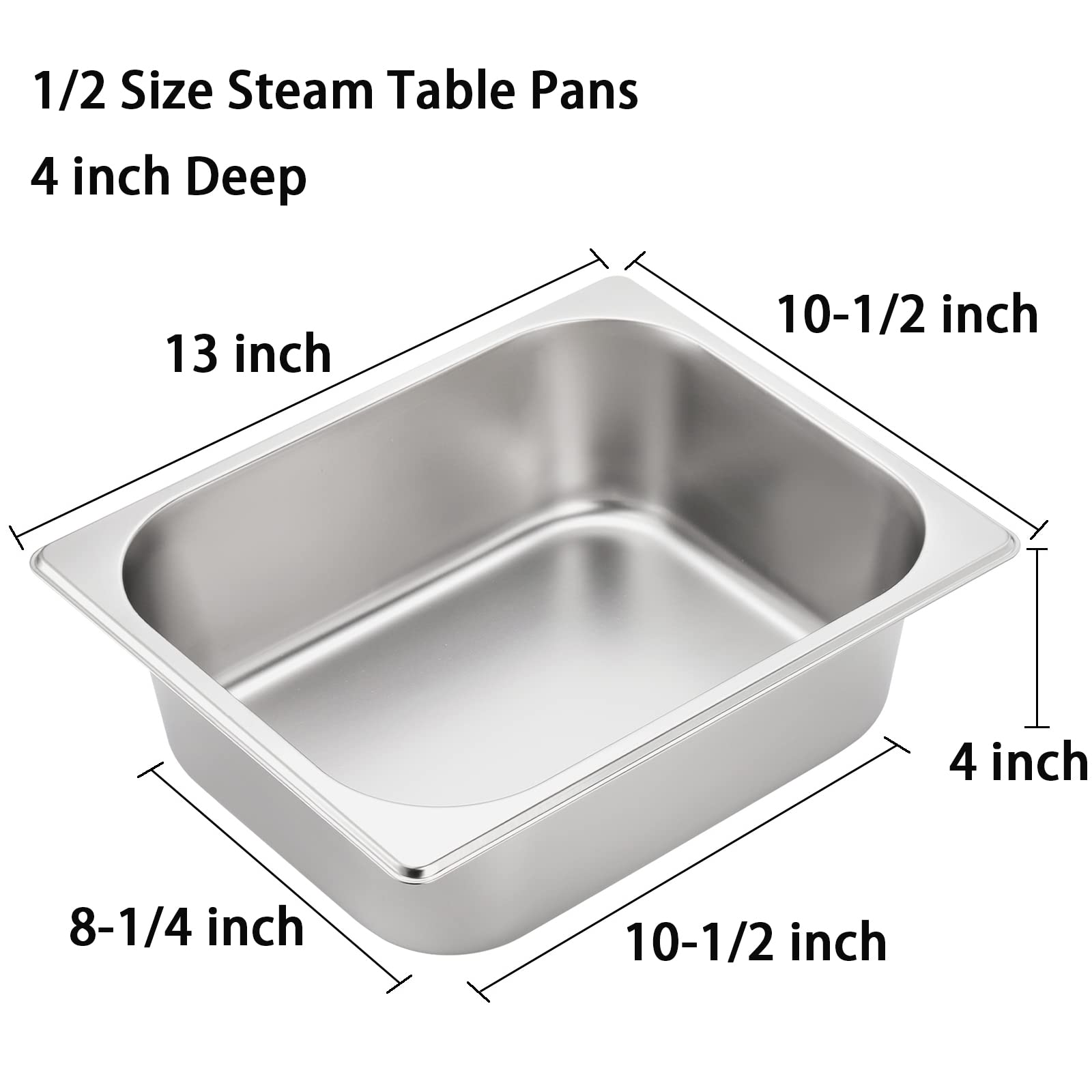 TOPZEA 4 Pack Half Size Hotel Pans, 1/2 Size 4'' Deep Stainless Steel Steam Table Pan Catering Food Pan Chafing Dishes Dinner Bu
