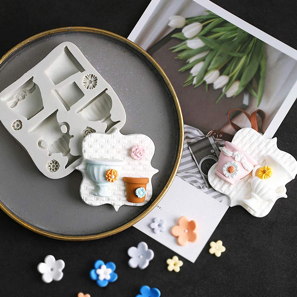 9-Cavity Flower Pots Urns Silicone Fondant Mold Flower Vase Gum Paste Mold For Sugar Paste Wedding Party Cupcake Cake Decorating