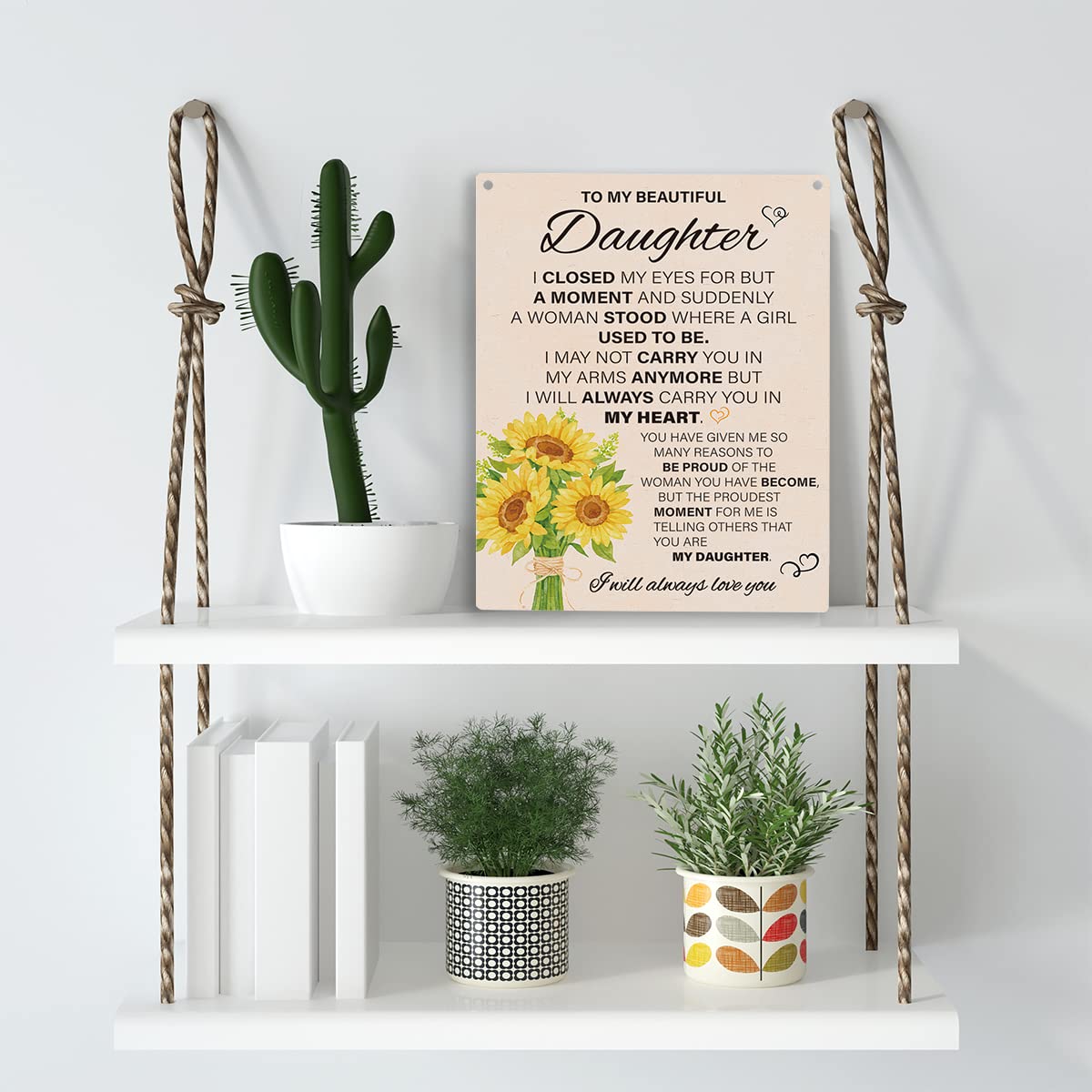 Inspirational Sunflower Art Wooden Hanging Sign for Daughter - 8 x 10 Inches - Perfect for Home, Bedroom, Christmas, Birthday, W