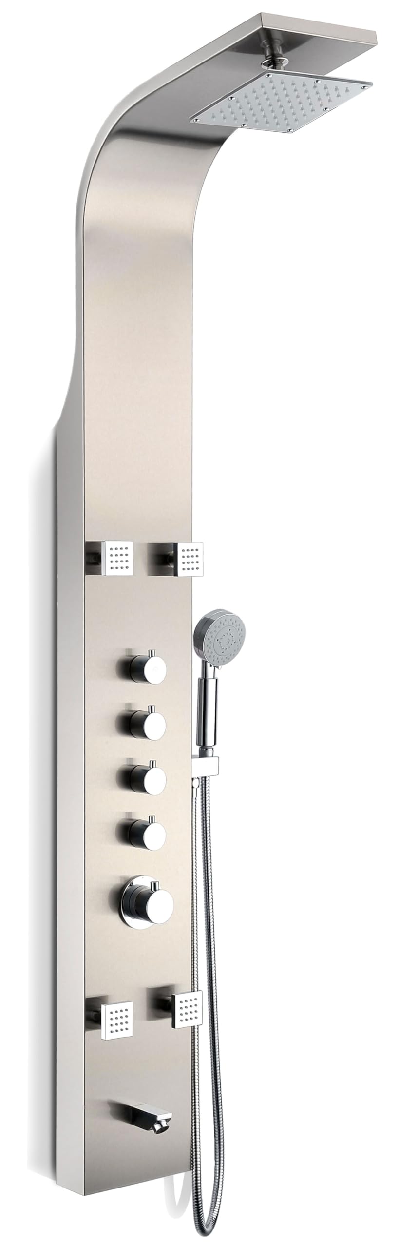 ANZZI Shower Head Panel Tower, Echo Brushed Steel Stainless Steel Metal, 4 Turbo Jetted & Multi Functional, High Pressure Jet + 
