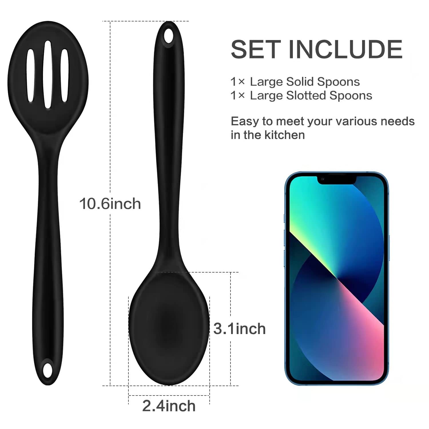 Armrouns Silicone Nonstick Spoons Set, 2Pcs Silicone Spoons For Cooking Heat Resistant Cooking Spoons For Mixing, Bpa Free Silic