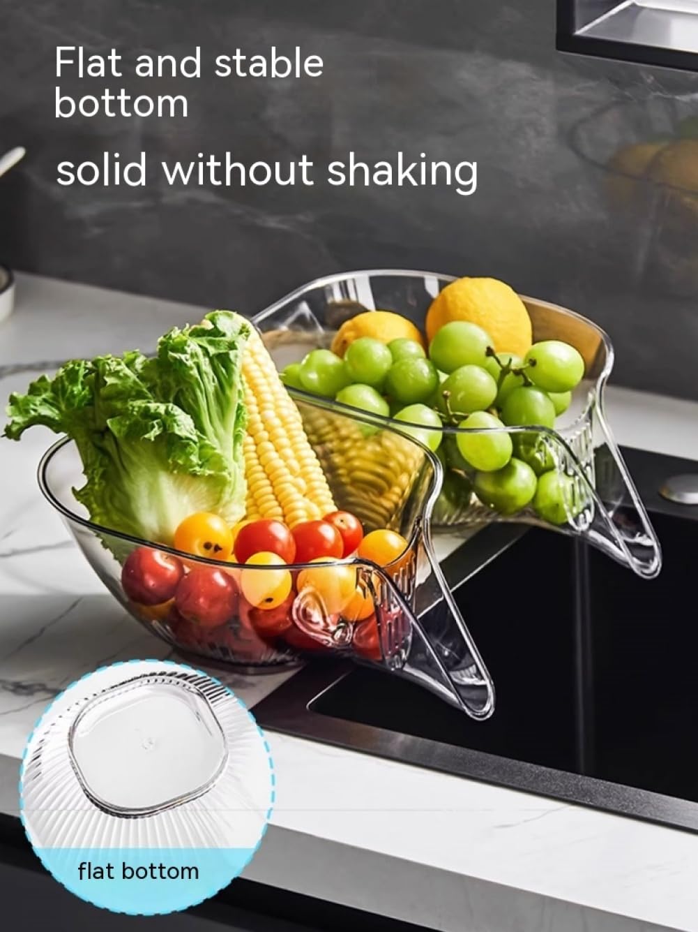 2Pcs Multi-Functional Drain Basket, Drainage Basket Funnel, Multifunctional Fruits Vegetables Draining Bowl Washing Colander Kit
