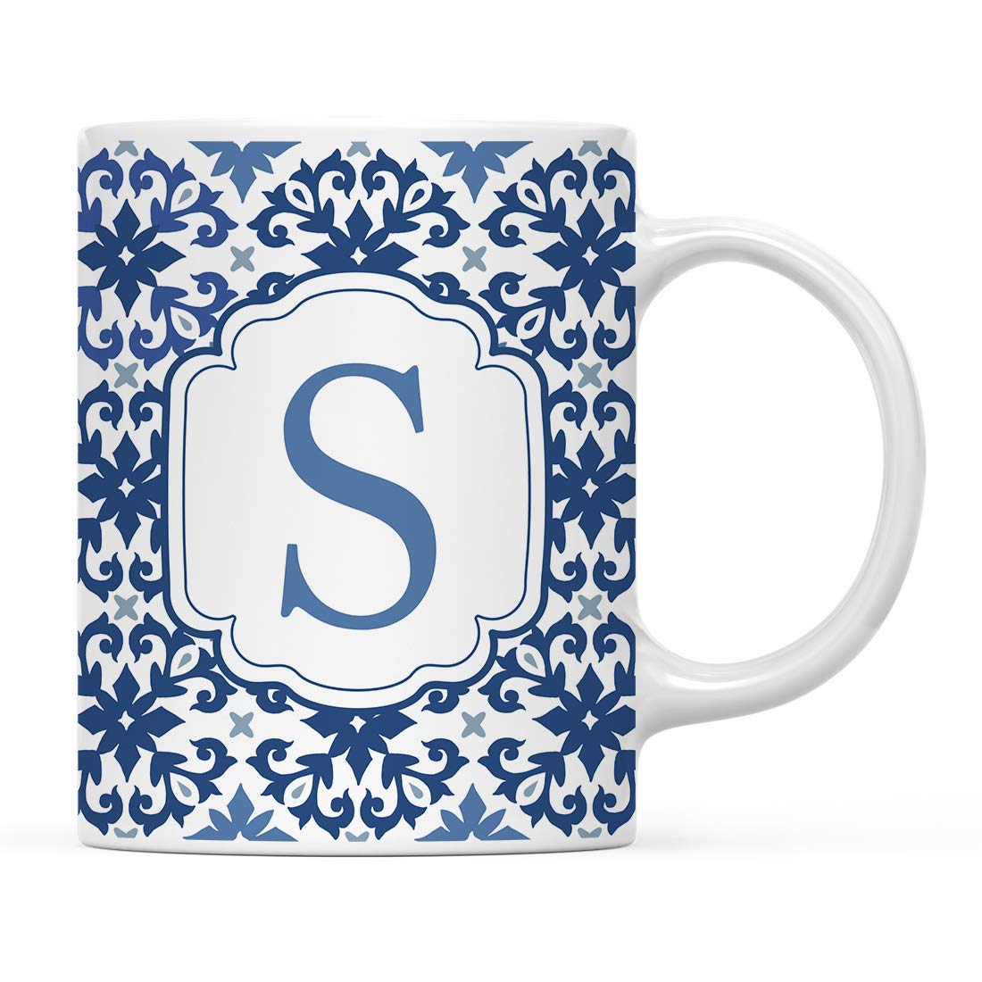 Andaz Press 11oz. Ceramic Coffee Tea Mug Gift, Moroccan Monogram Initial Letter S, 1-Pack, for Her, Birthday Christmas Ideas, Mo