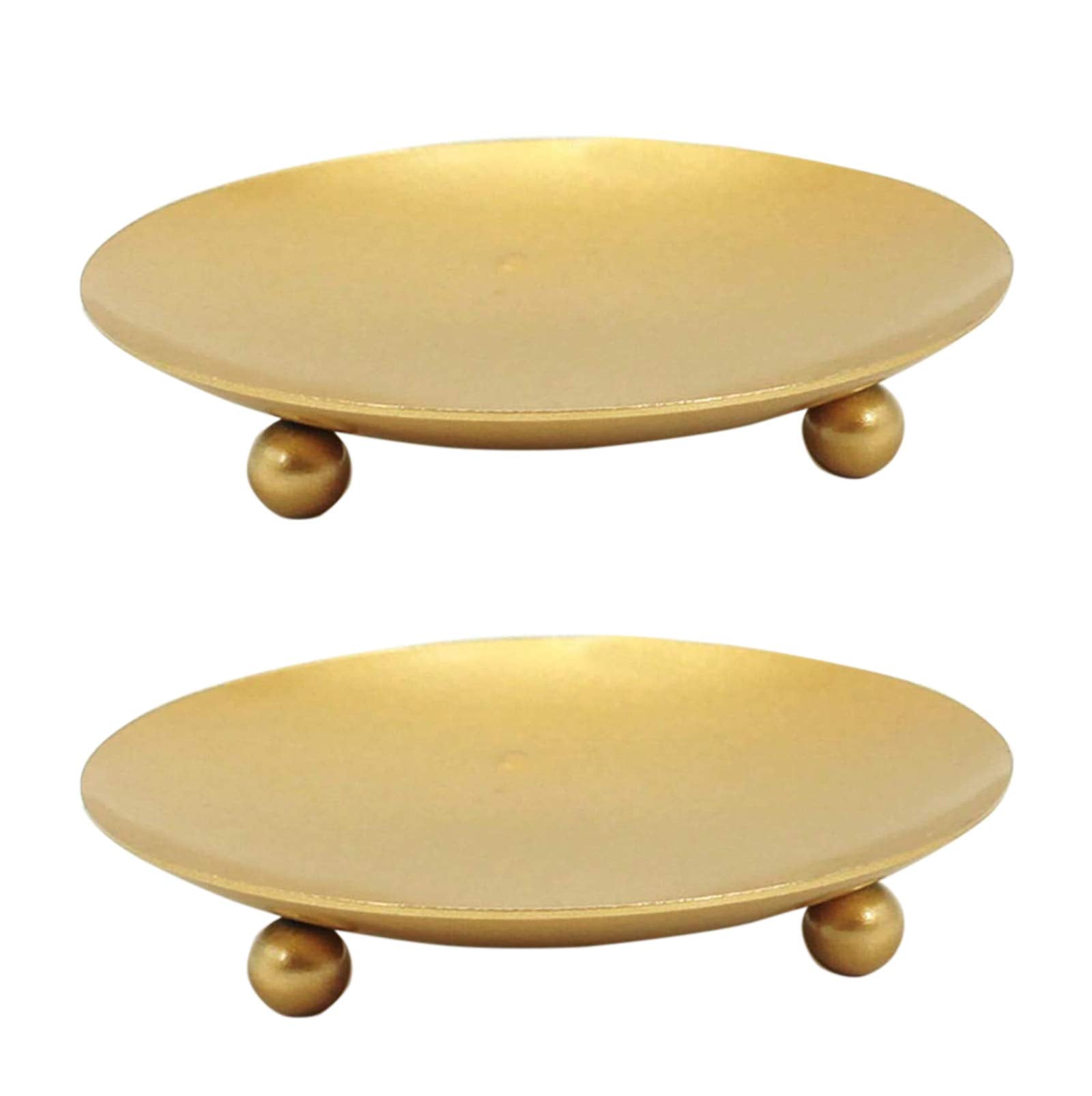 YYaaloa 2 Pack Gold Decorative Iron Plate Candle Holder 4.33 Candle Stand Candle Plate for LED & Wax Candles, Incense Cones, S