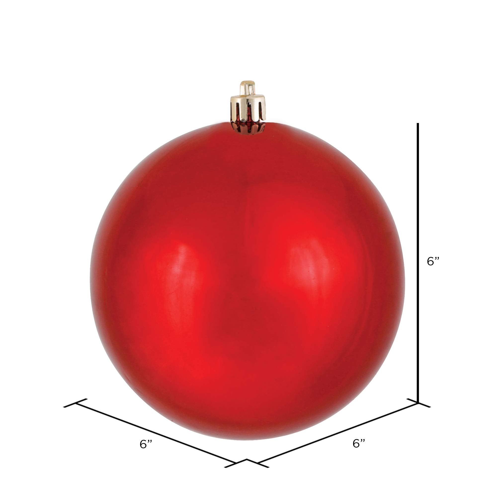 Vickerman Drilled UV Shiny Ball Ornaments, 6-Inch, Red, 4-Pack