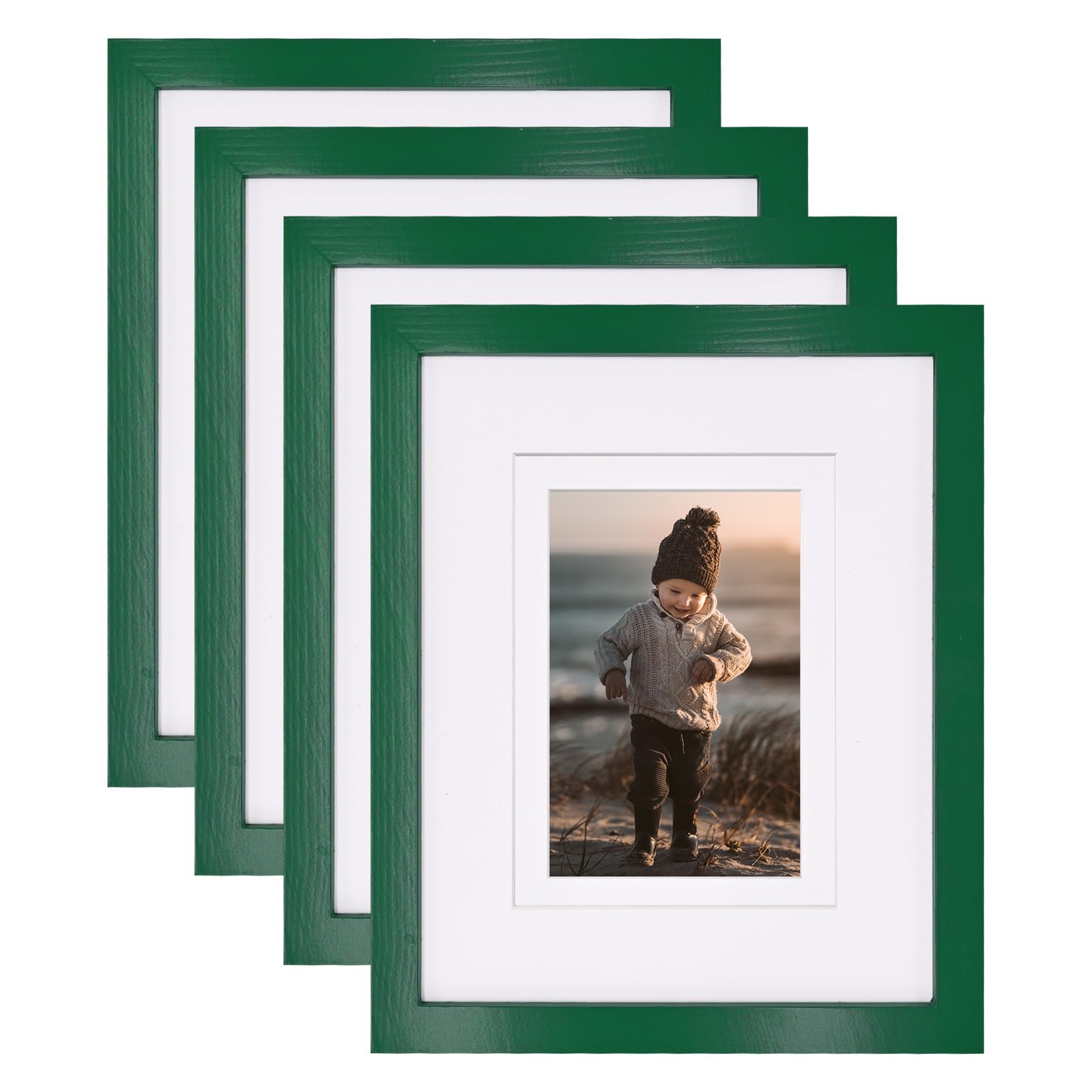 KINLINK 8x10 Picture Frames Green Wood Frames with Acrylic Plexiglass for Pictures 4x6/5x7 with Mat or 8x10 without Mat, Tableto