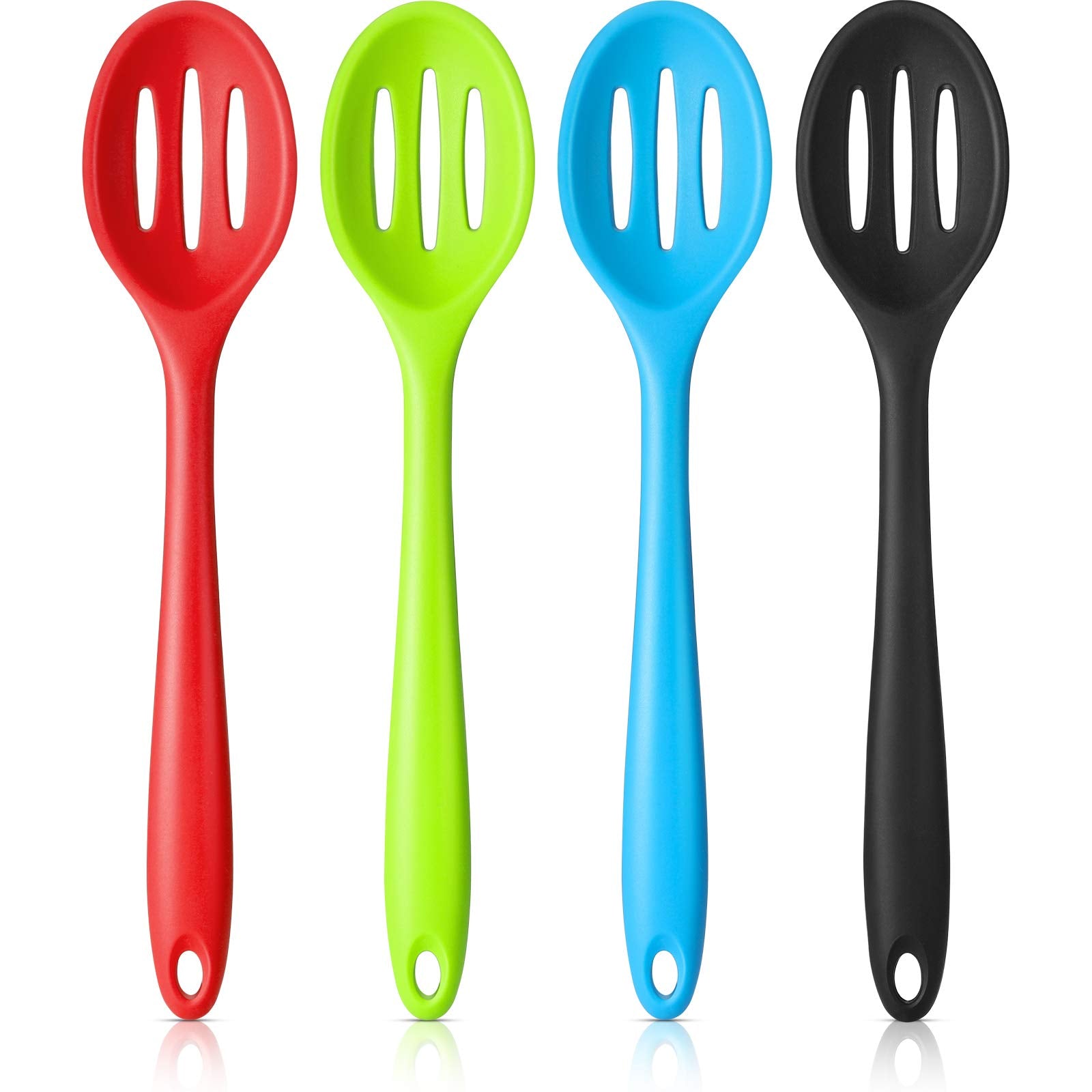 4 Pieces Silicone Slotted Spoons 10.6 Inch Silicone Nonstick Mixing Spoon Large Heat Resistant Silicone Basting Spoon Multi-Colo